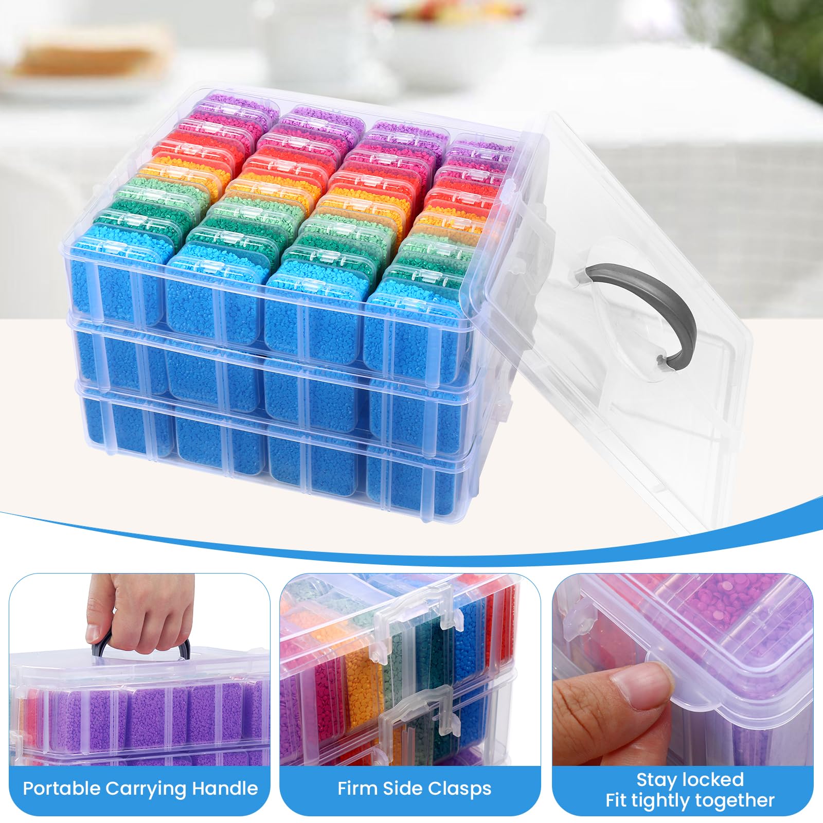 84 Pcs Small Bead Organizer Box with 3-Tier Storage, Stackable Plastic Jewelry Case for Bracelet Making, DIY Crafts, Nail Charms - Portable Bead Storage Solution for Jewelry Artists & Craft Enthusiasts