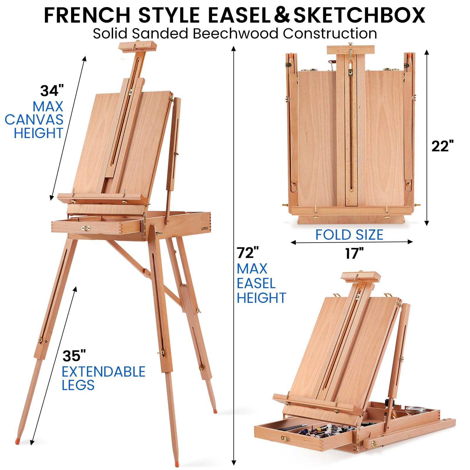 MERRIY 155-Piece Professional Artist Painting Kit - Includes French Easel, 48 Acrylic Paints, 24 Oil Paints & 24 Watercolors - Complete Art Set for Adults, Beginners & Professional Artists - Perfect for Studio, Classroom & Outdoor Painting