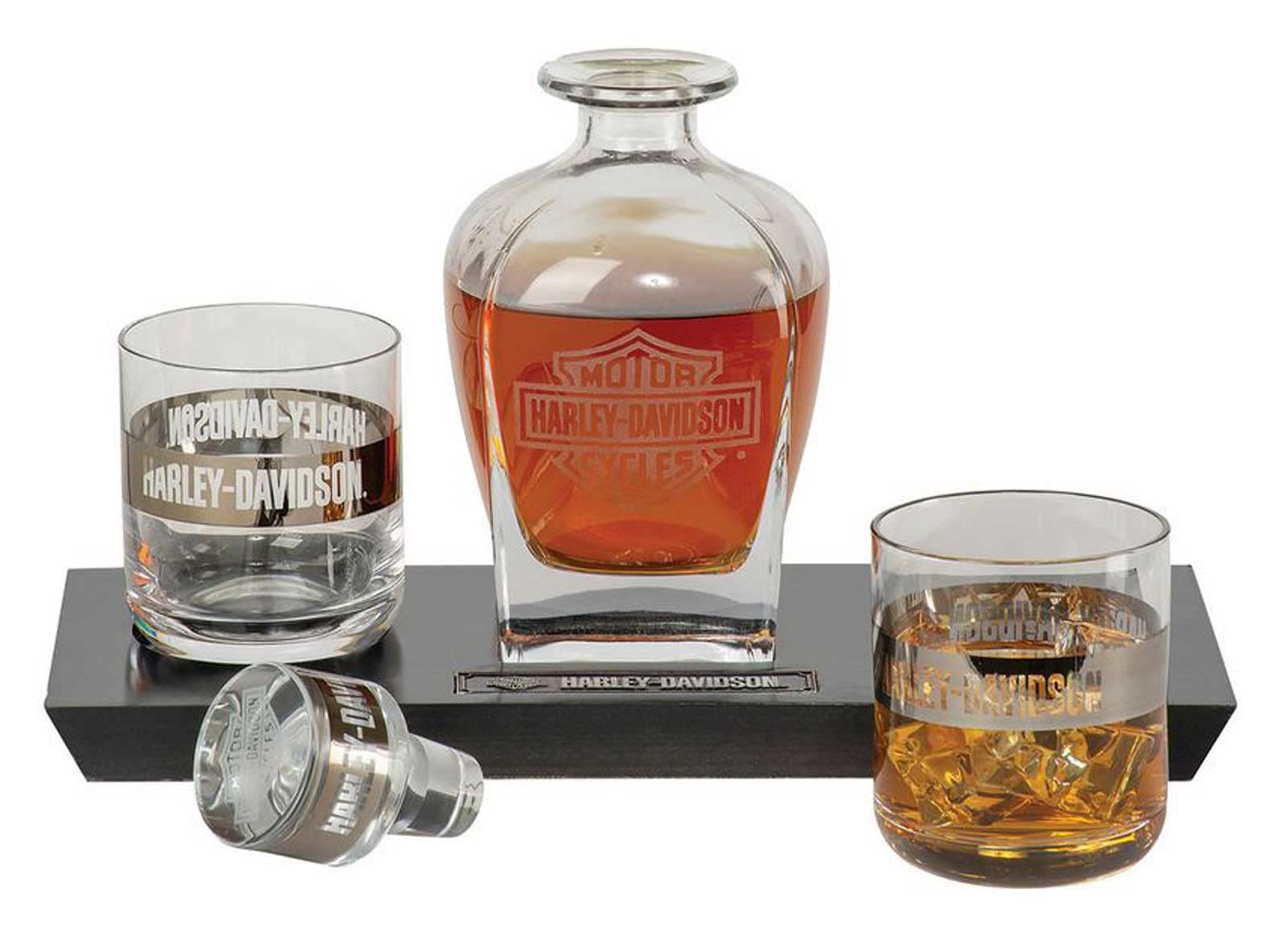 Harley-Davidson Bar & Shield Logo Glass Decanter & Whiskey Glasses Set - 23 oz Premium Crystal Liquor Decanter with 2 Whiskey Tumblers - Perfect for Bourbon, Scotch & Gift Giving for Men