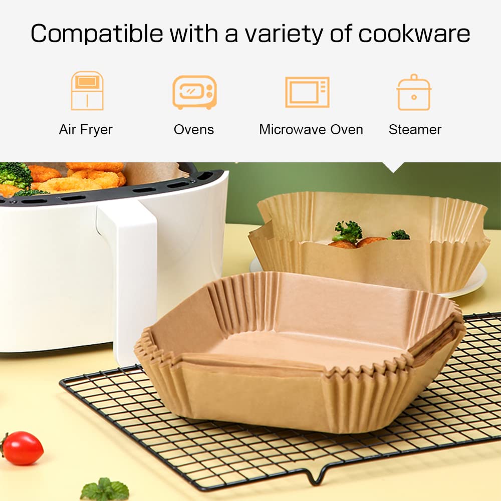 120pcs 9-Inch Square Air Fryer Paper Liners - Food Grade Parchment Sheets, Oil & Water Proof Disposable Liners for Air Fryer, Microwave, Oven - Perfect for Frying, Baking, Roasting & Reheating Foods