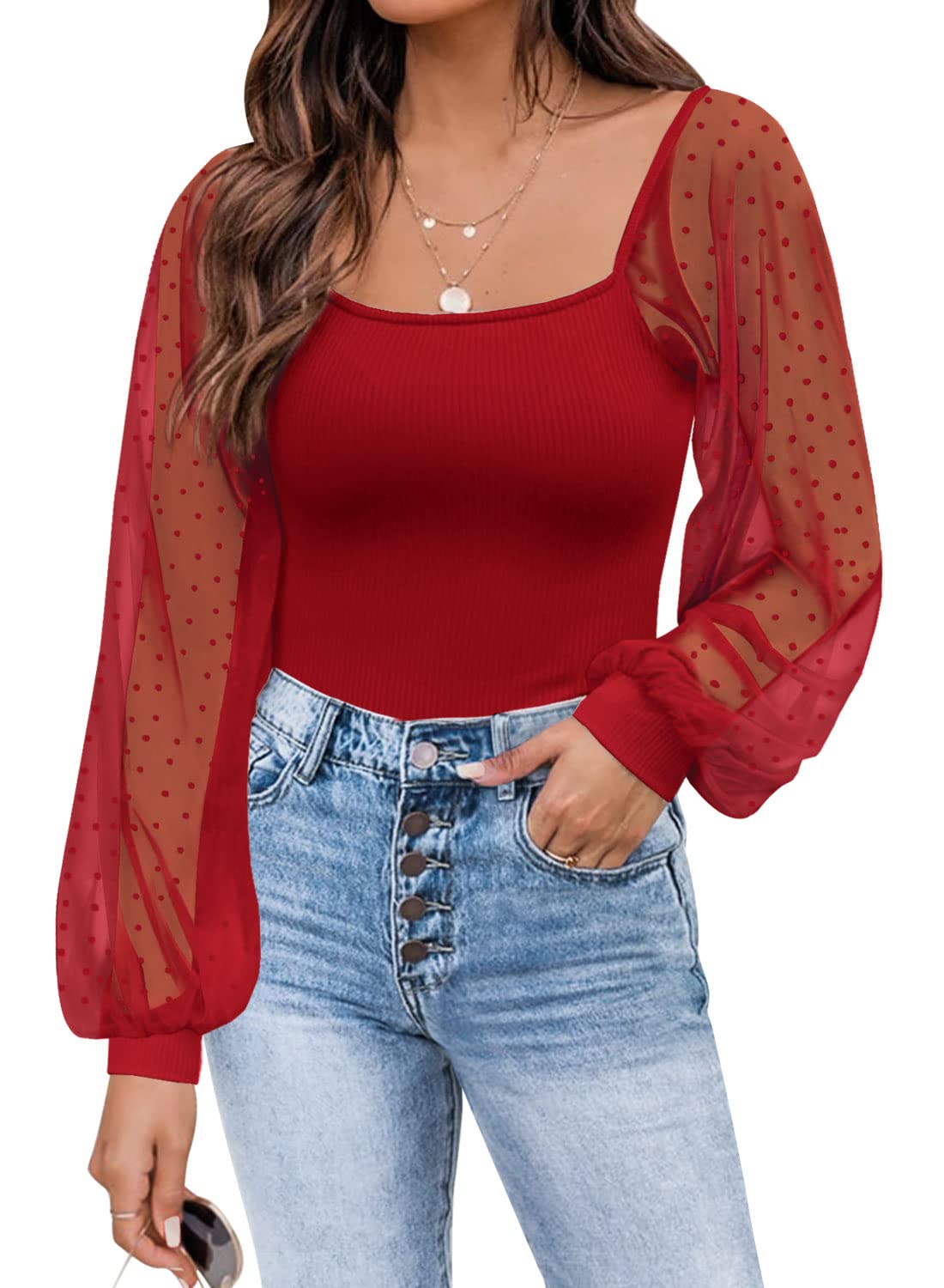 DOROSE Women's Mesh Long Sleeve Shirt Casual Blouse Top for Work, Party & Everyday Wear | Breathable Comfort Fit T-Shirt