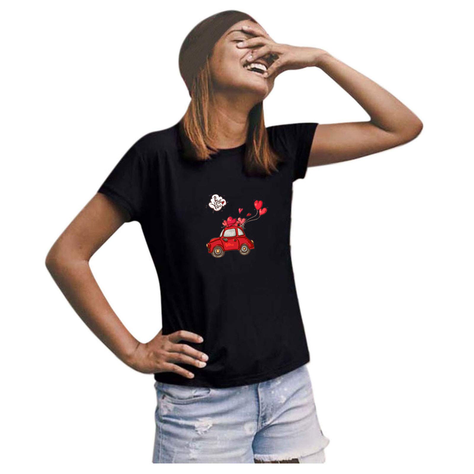 Stylish Women's Casual Short Sleeve Blouse - Valentine's Day Print Sweatshirt Top for Dressy & Everyday Wear | Perfect for Date Nights, Office Outfits & Weekend Casual Looks