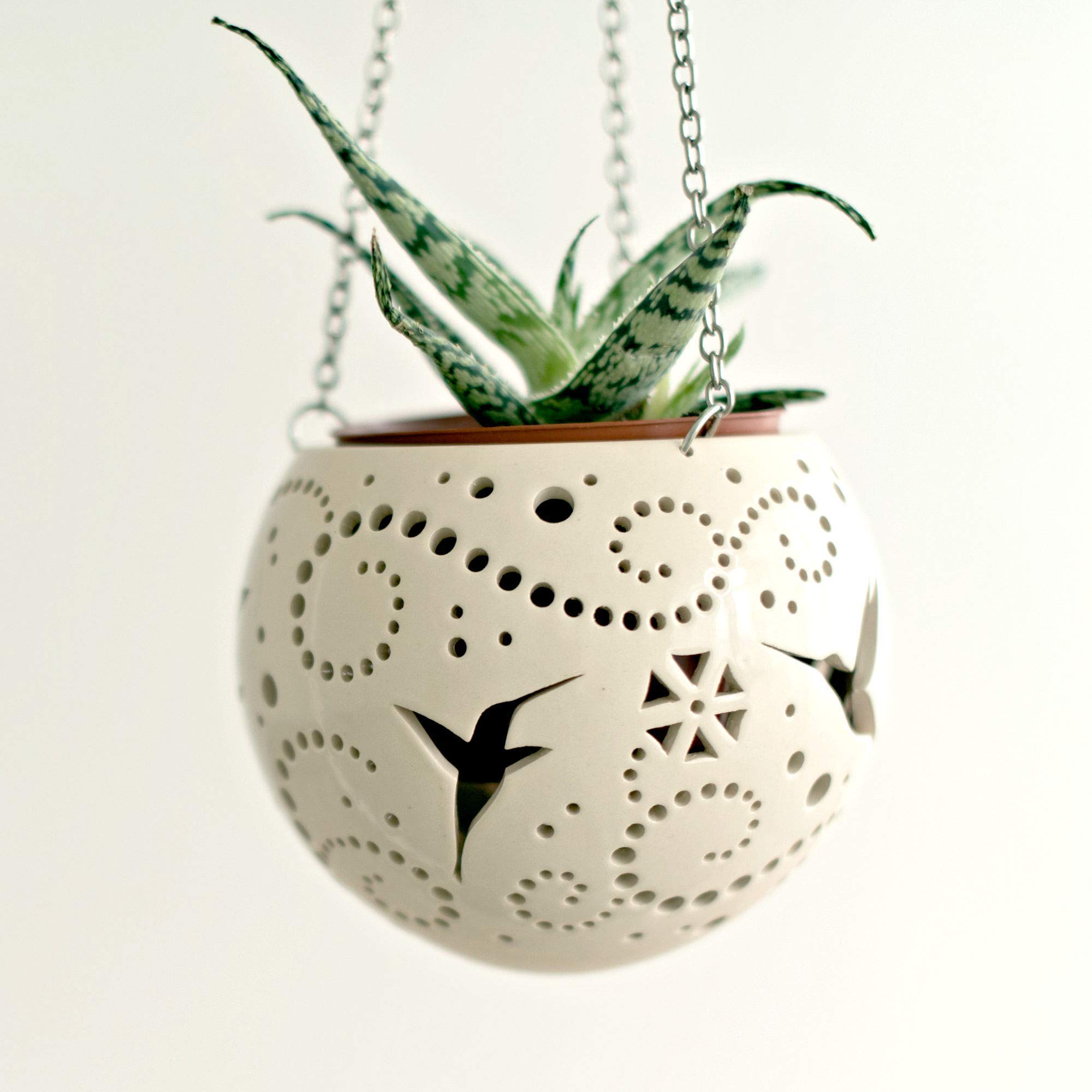 Handmade Ceramic Hummingbird Hanging Planter - Small Wall Mounted Flower Pot for Indoor Orchids, Plants & Outdoor Decor - Perfect for Home, Garden, Patio and Wedding Decorations