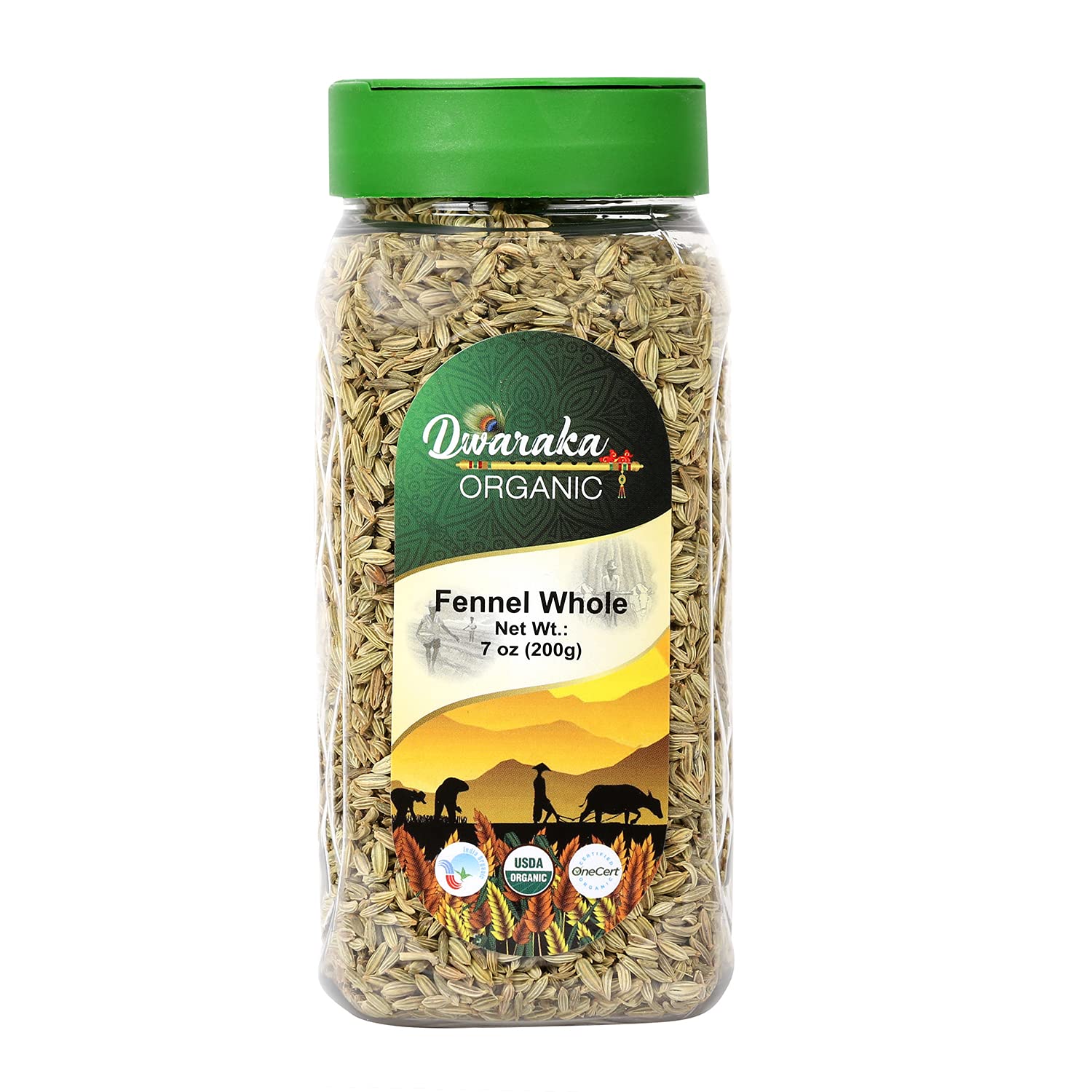 Organic Fennel Seeds 7oz | Non-GMO, All Natural, Healthy Spice for Cooking, Tea & Digestion Aid | Dwaraka Organic