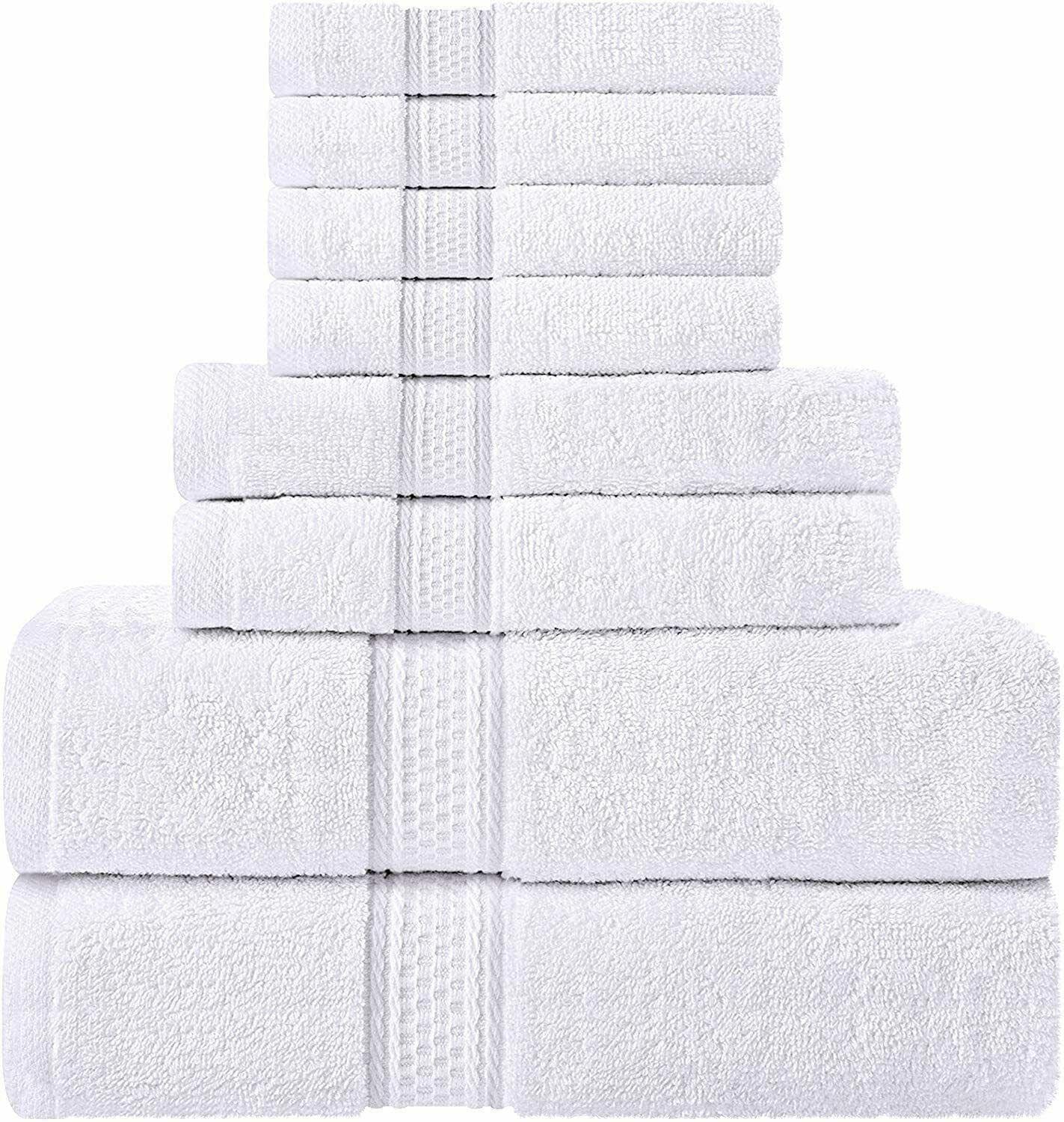 BouboboP 8-Piece White Bath Towel Set - Soft & Absorbent Bathroom Towels for Shower, Spa & Home Use - Luxury Towel Sets for Bath, Pool & Guest Rooms
