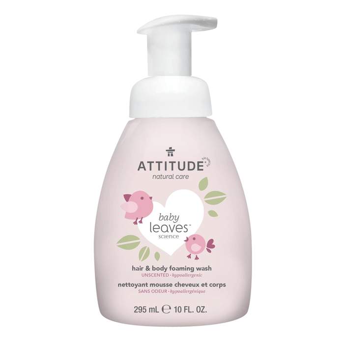 Attitude Baby Leaves 2-in-1 Hair & Body Foaming Wash - Gentle Cleanser for Newborns & Sensitive Skin | Perfect for Bath Time & Daily Baby Care