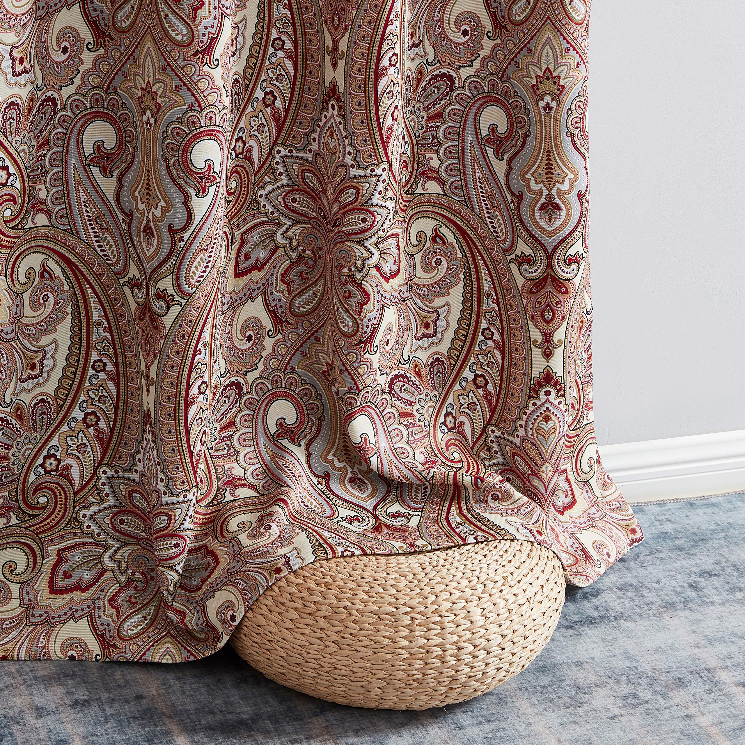 HLC.ME Paris Paisley Print Thermal Insulated Semi-Blackout Curtain Panels - Set of 2 (50x72 Inch, Spice Red) | Energy Saving Room Darkening Window Drapes for Bedroom, Living Room & Home Decor