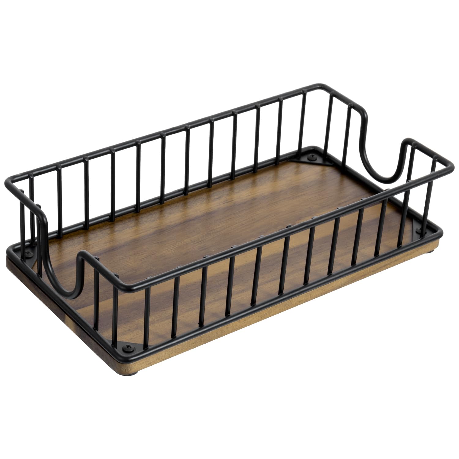 Premium Acacia Wood & Matte Black Metal Wire Foldable Paper Towel Holder - Commercial Grade Napkin Dispenser for Kitchen Countertop, Restaurant, Guest Bathroom & Office Use