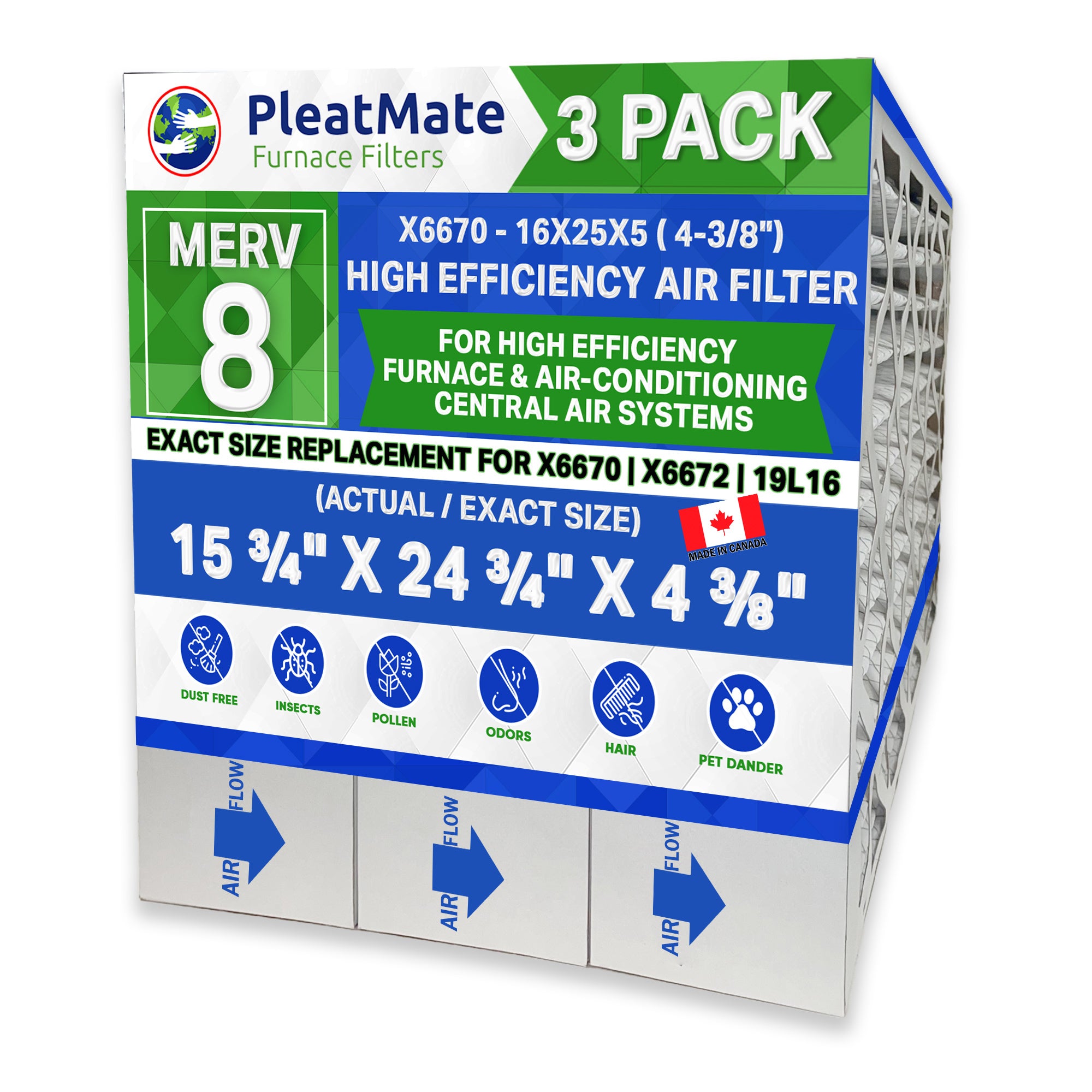 Clean Comfort 16x25 MERV 8 Air Filter Replacement - Case of 3 | AMP 11 1625 45 | Actual Size 16x25x4.5 (15.75x24.75x4.375) | Furnace Filters.Ca | Perfect for HVAC Systems, Home Air Purifiers & Furnace Maintenance