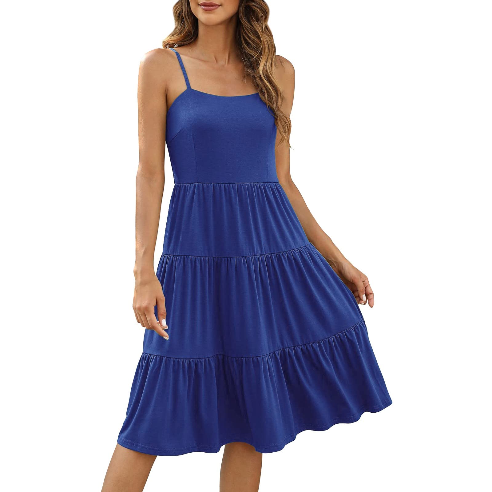 Boho Striped Midi Dress for Women - Sleeveless Spaghetti Strap Smocked Tiered Maxi Dress | Casual Summer Beach Dress for Vacations, Pool Parties & Outdoor Events