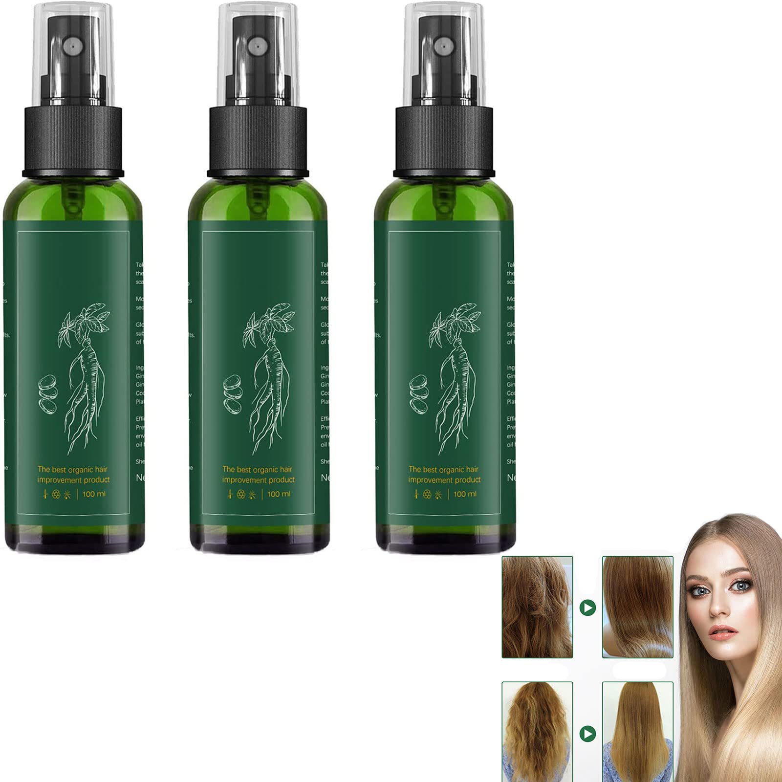 Premium Korean Red Ginseng Hair Regrowth Spray - Kortin Natural Hair Growth Serum for Women & Men, Stimulates Follicles & Reduces Hair Loss (3-Pack) | Daily Scalp Treatment for Thicker, Healthier Hair at Home or Salon