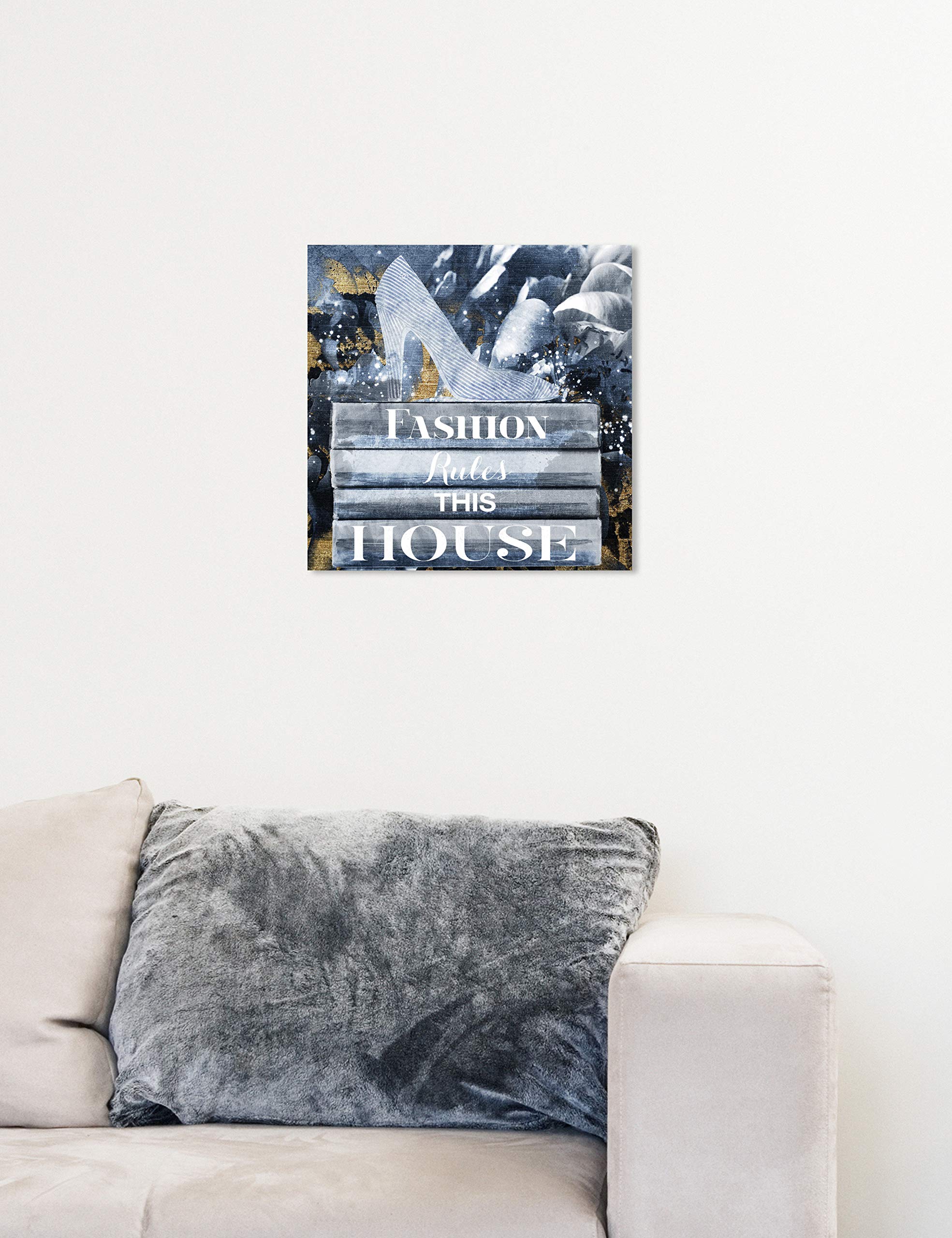 Oliver Gal Artist Co. 'Fashion Rules' Glam Wall Art Canvas Print - 12x12 Inches Gray & Gold Home Decor - Perfect for Living Room, Bedroom & Office Wall Decor