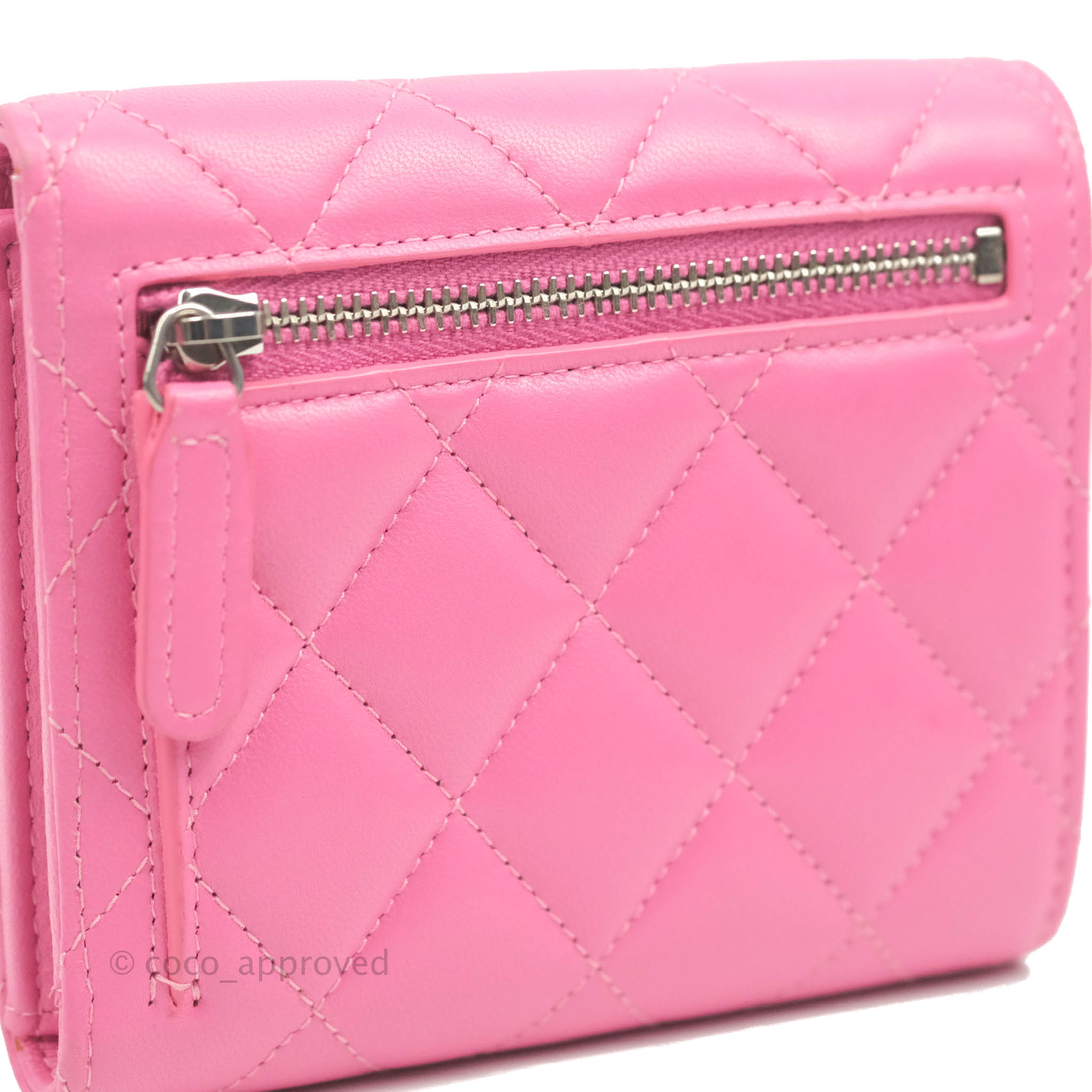 Chanel Classic Flap Wallet in Pink Lambskin Leather with Silver Hardware - Luxury Women's Wallet for Everyday Use & Special Occasions
