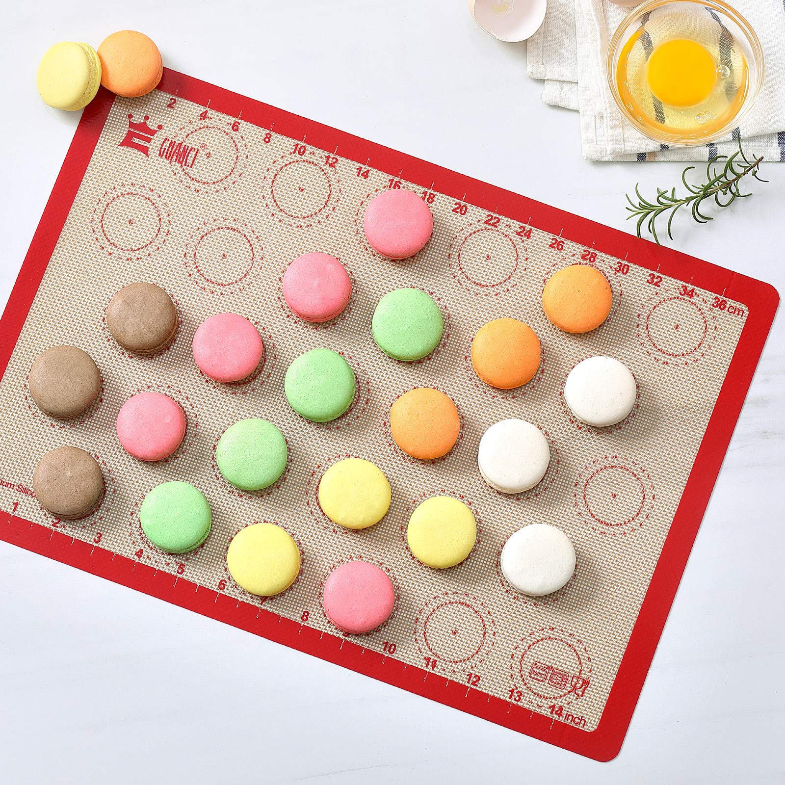 Non-Stick Silicone Baking Mat Set of 6 - Reusable Food Grade Pizza & Cookie Baking Sheets for Macarons, Pastry, Bread, Buns - Perfect for Home Baking, Kitchen Prep & Holiday Cooking (Red)