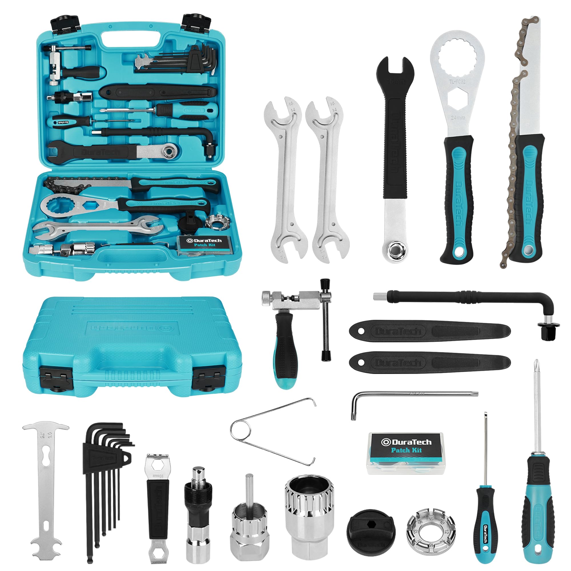 DURATECH Bike Repair Kit - 45-Piece Bicycle Tool Kit with Portable Carry Case for Tire, Brake, Chain & Pedal Maintenance - Essential Mountain & Road Bike Accessories - Perfect Gift for Cyclists (Men & Women) - Ideal for Trail Rides, Commuting & Emergency Roadside Repairs