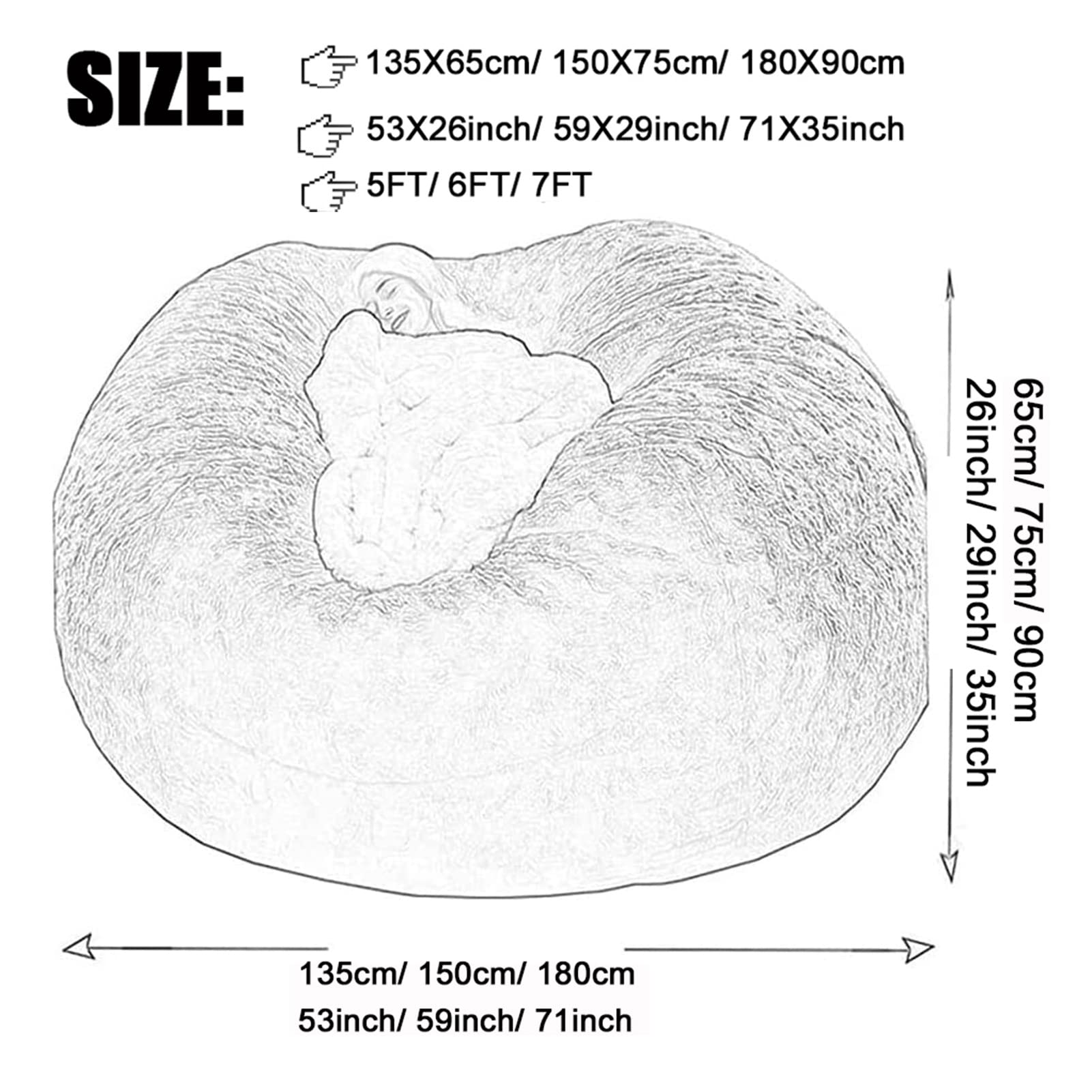5FT/6FT/7FT Giant Bean Bag Chair Cover - Breathable & Comfortable Sofa Bed Cover for Living Room, Posh Lounger Bean Sack Replacement (No Filler) - Brown | Perfect for Movie Nights, Gaming & Relaxation