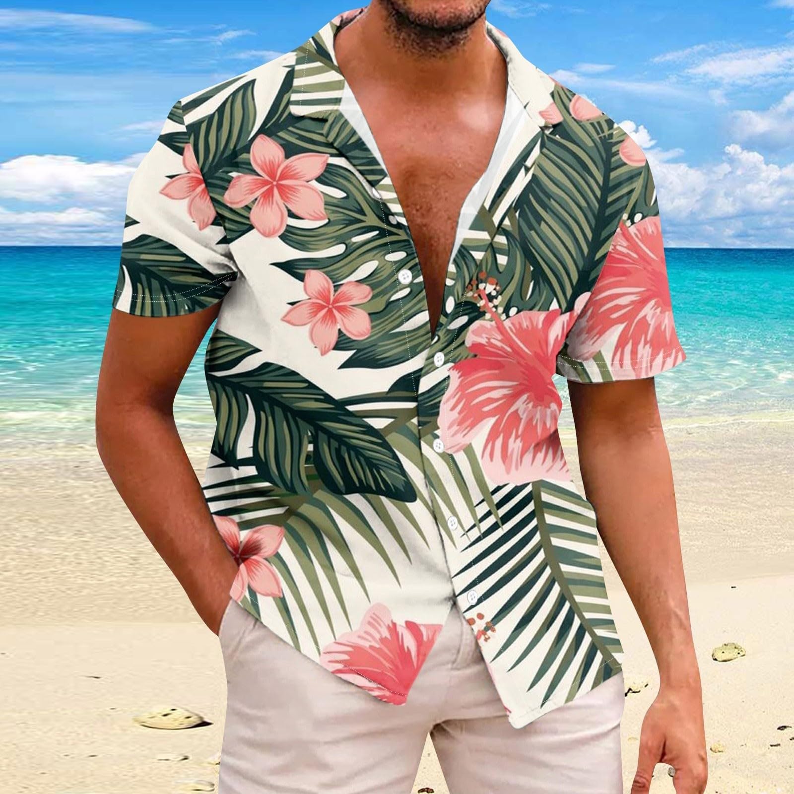 Men's Linen Short Sleeve Button Down Shirt - Breathable Loose Fit Casual Tropical Beach Shirt for Summer | Perfect for Vacation, Outdoor Activities & Relaxing