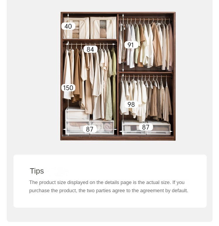 Premium Black Walnut Solid Wood Sliding Door Wardrobe Closet - Modern Bedroom Storage Solution for Home & Office Organization