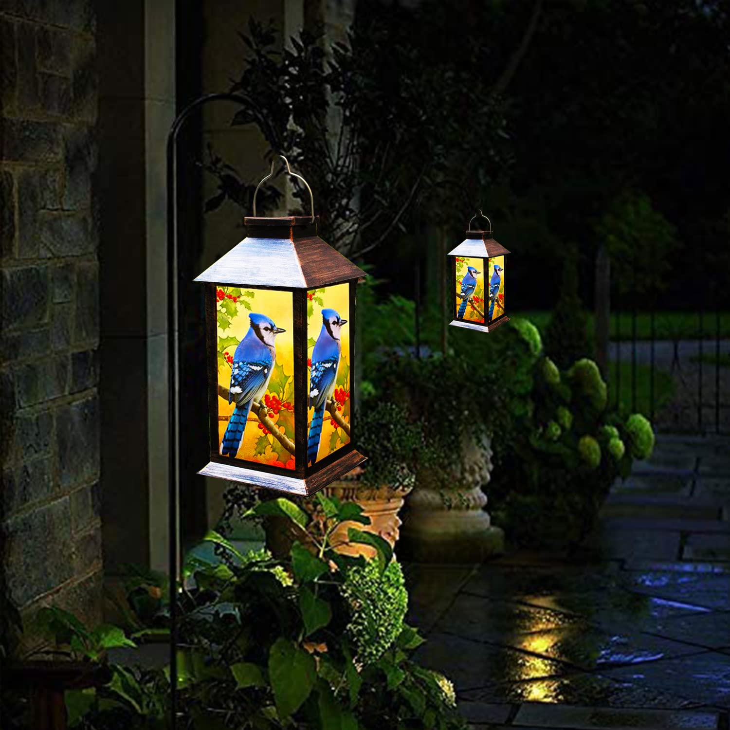 Solar Powered Outdoor Hanging Lantern - Waterproof LED Garden Lights for Patio, Porch, Tabletop Decoration | Blue Jay Design PVC Solar Lantern (1 Pack) - Perfect for Backyard Parties, Camping & Evening Ambiance