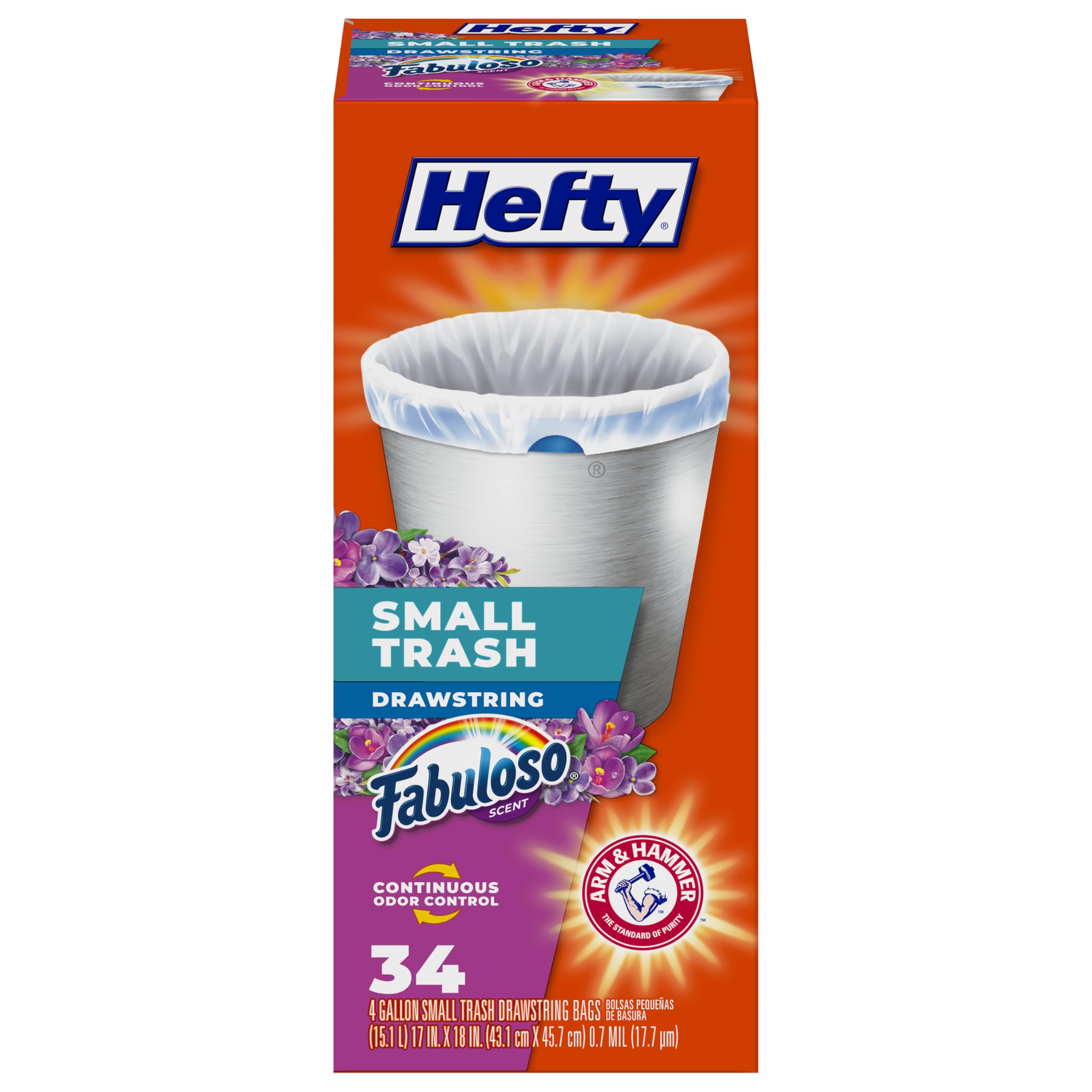 Hefty Small Trash Bags 4 Gallon - 34 Count Scented with Fabuloso Fragrance | Perfect for Bathroom, Office & Car Waste Bins | Odor Control & Leak Protection