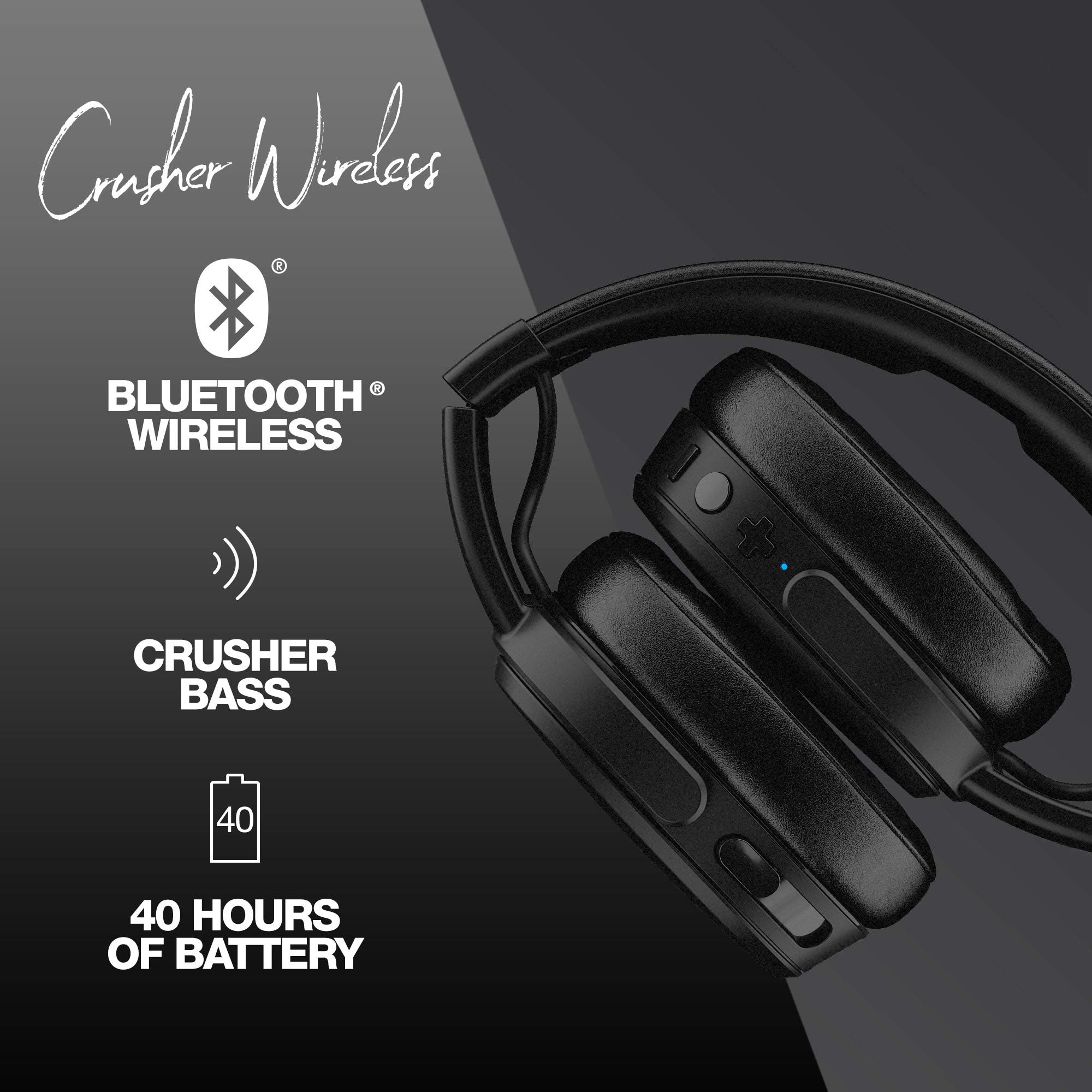 Skullcandy Crusher Wireless Over-Ear Headphones with Powerful Sensory Bass, 40-Hour Battery Life, Built-in Mic - Compatible with iPhone, Android & Bluetooth Devices (Black) - Perfect for Gaming, Music & Travel