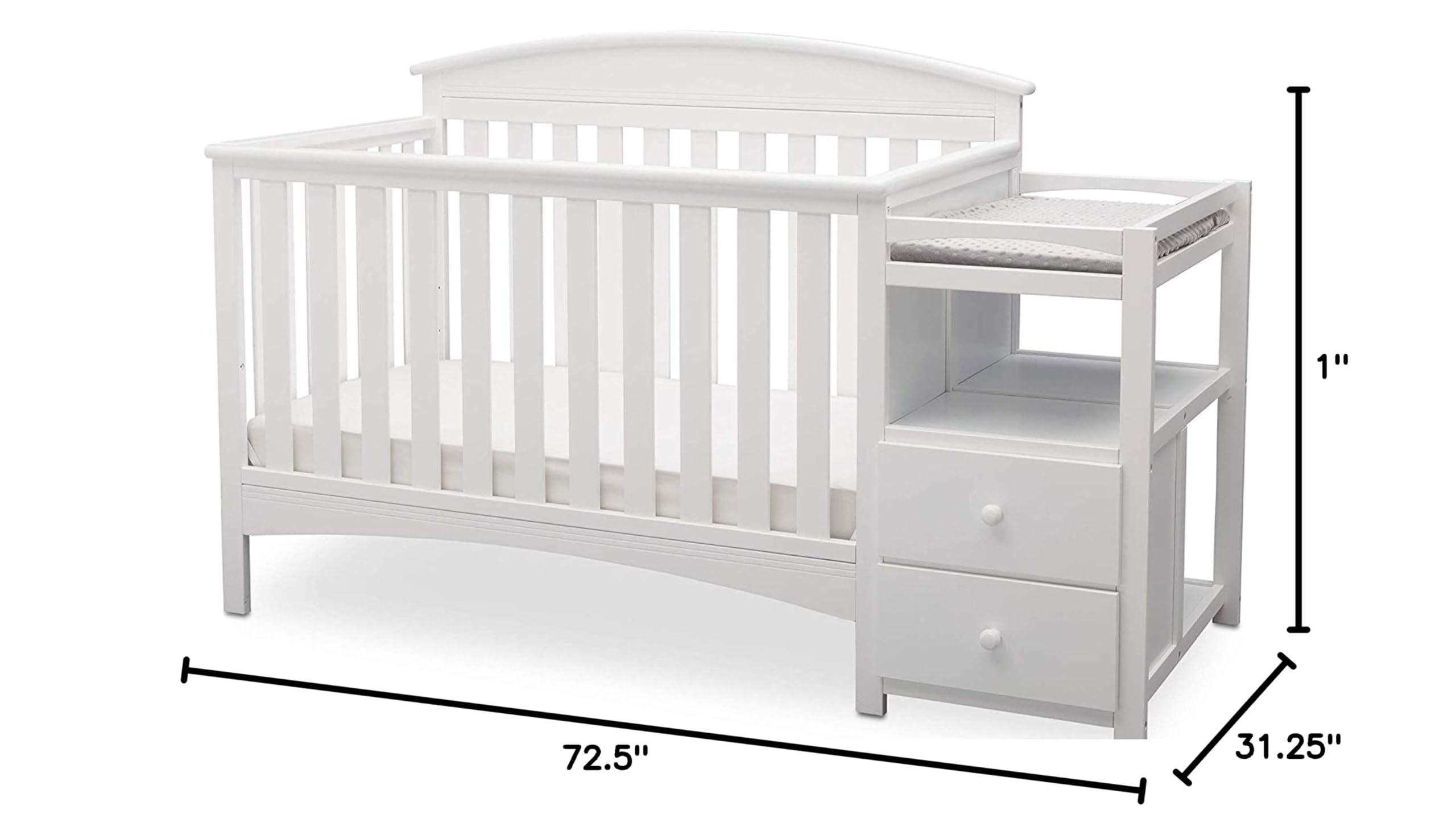 Delta Children Abby Convertible Crib and Changer - Bianca White | 3-in-1 Baby Crib with Changing Table | Nursery Furniture for Newborns & Toddlers | Perfect for Small Spaces & Modern Nurseries
