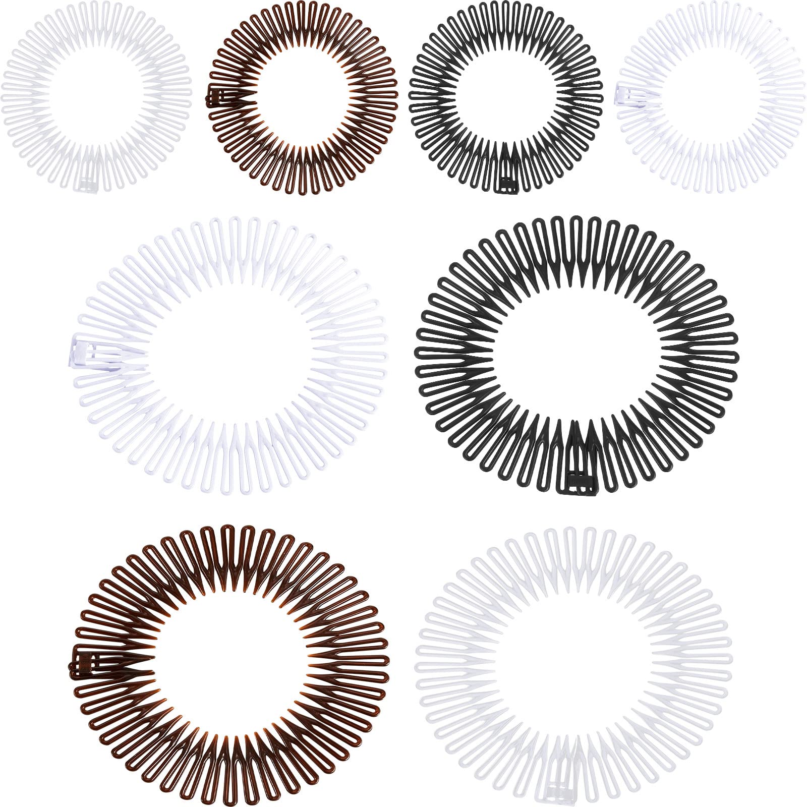 20 Pcs Flexible Circular Stretch Comb Headbands - 90s Retro Hair Accessories for Women, Yoga, Sports (Black, Coffee, Clear, White) | Perfect for Workouts, Dance, and Everyday Styling
