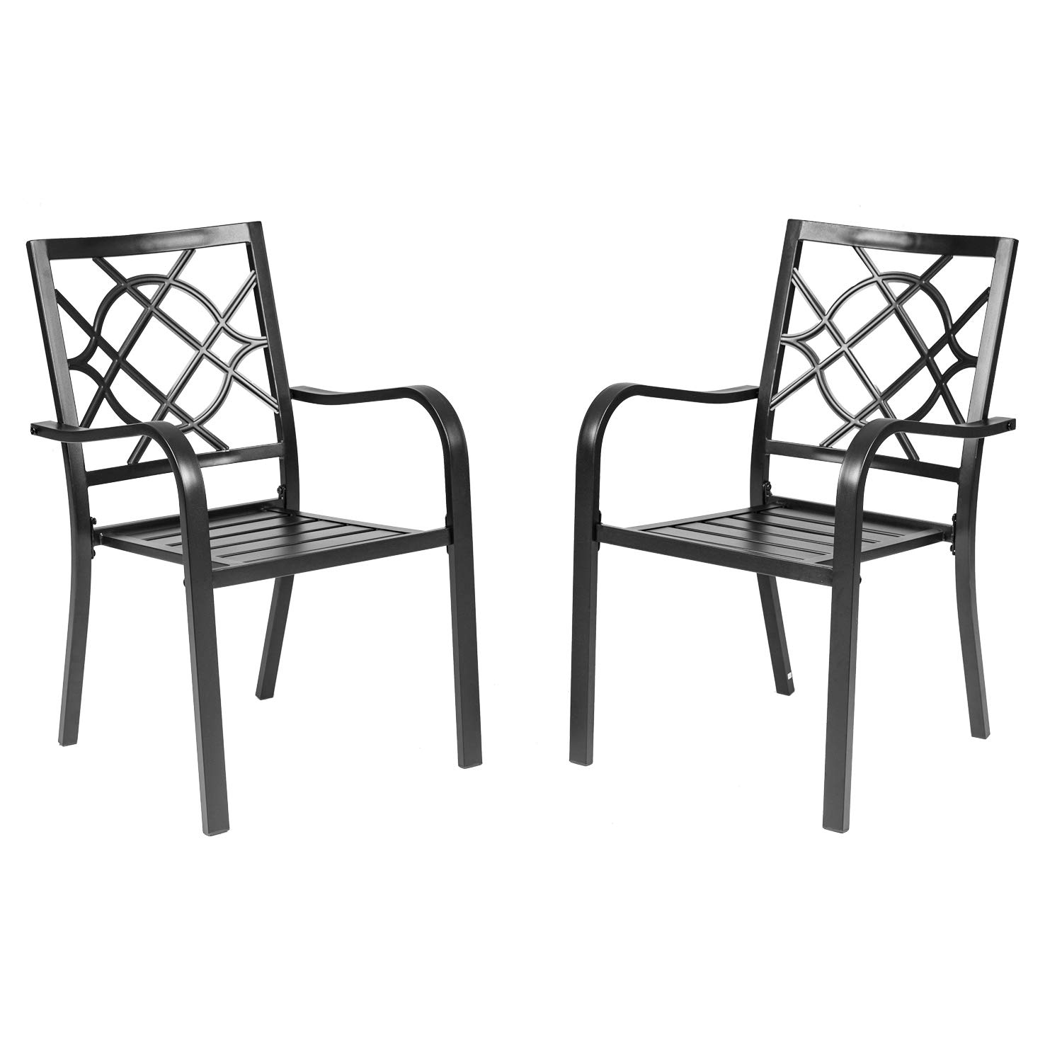 Incbruce 300lbs Capacity Patio Chairs Set of 2 - Heavy Duty Stackable Outdoor Dining Chairs with Metal Frame & Wrought Iron Black Finish - Perfect for Garden, Poolside, Backyard, Deck, and Outdoor Entertaining