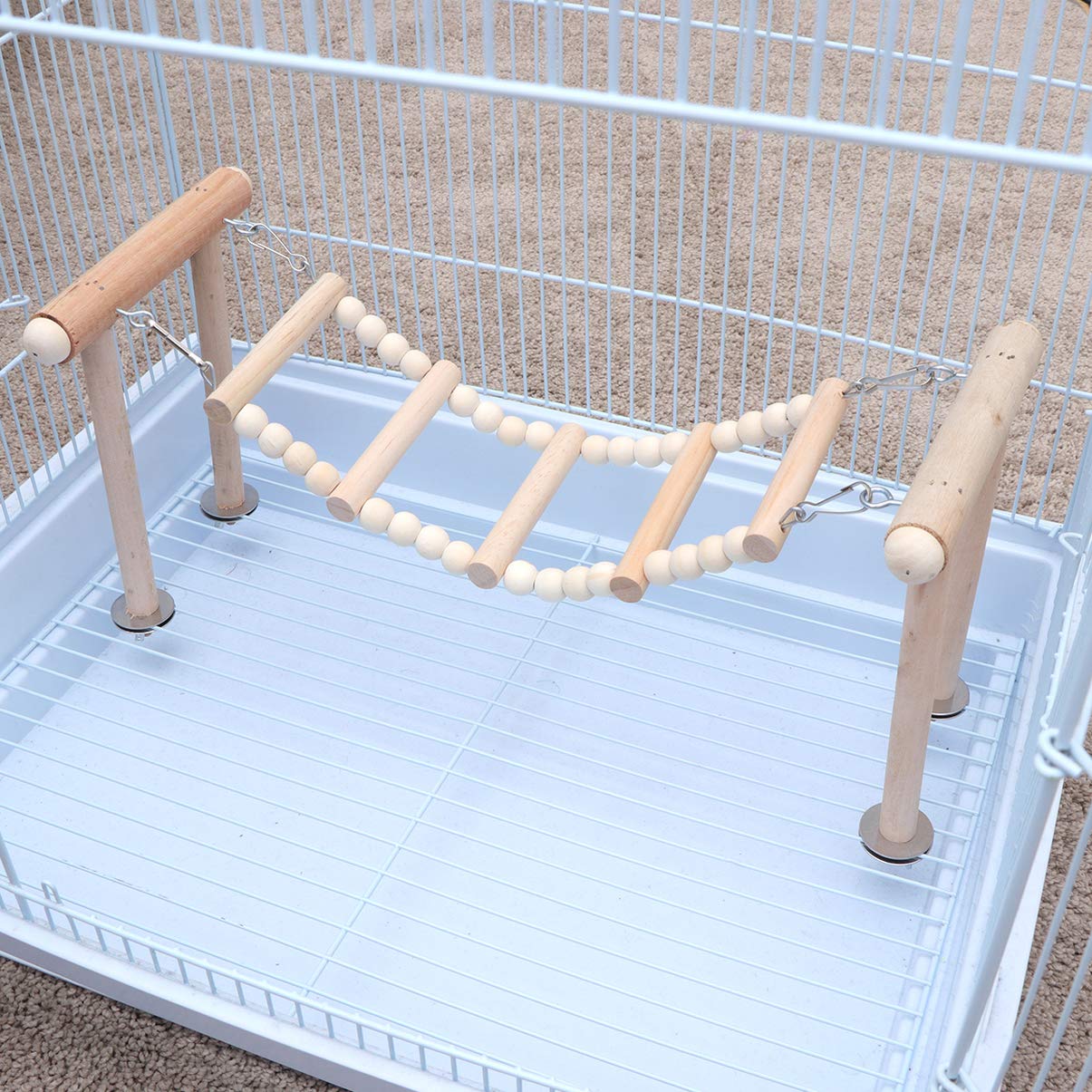 POPETPOP Wooden Bird Toys Set - Chewable Climbing Ladder, Swing & Standing Rack for Parrots, Budgies & Pet Birds | Durable Cage Accessories for Play & Exercise | Perfect for Small Birds' Mental Stimulation & Physical Activity