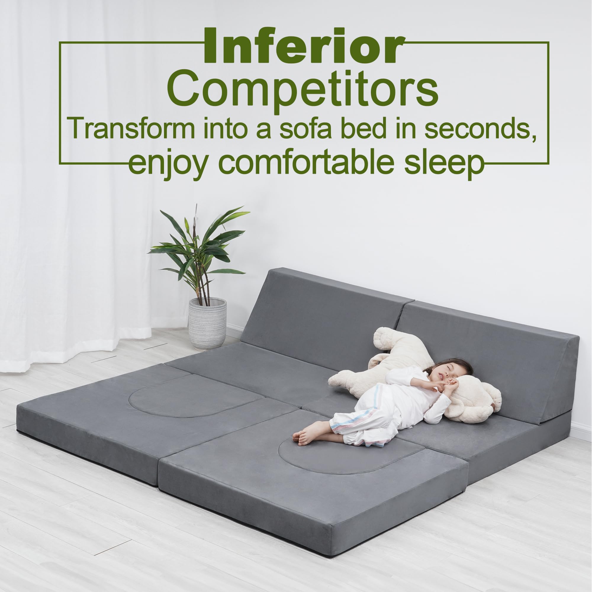 8PCS Modular Kids Play Couch - Convertible Foam Sofa Bed for Boys & Girls, Toddler Playroom Furniture for Building Forts & Indoor Play (Grey) | Perfect for Playrooms, Bedrooms & Homeschooling Spaces