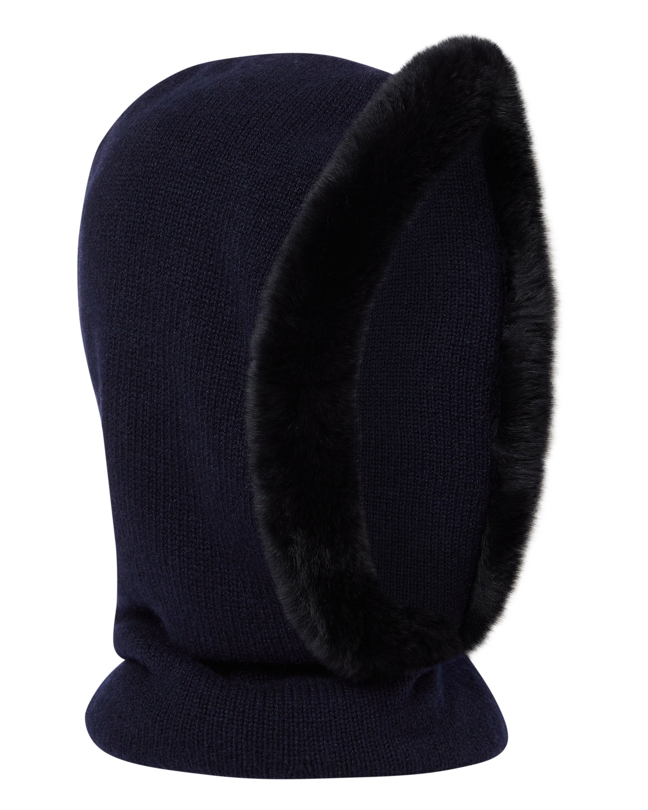 Women's Navy Blue Fur Trim Ski Hood - Winter Warm Fleece-Lined Hood for Skiing & Snowboarding - Perfect for Cold Weather Outdoor Activities