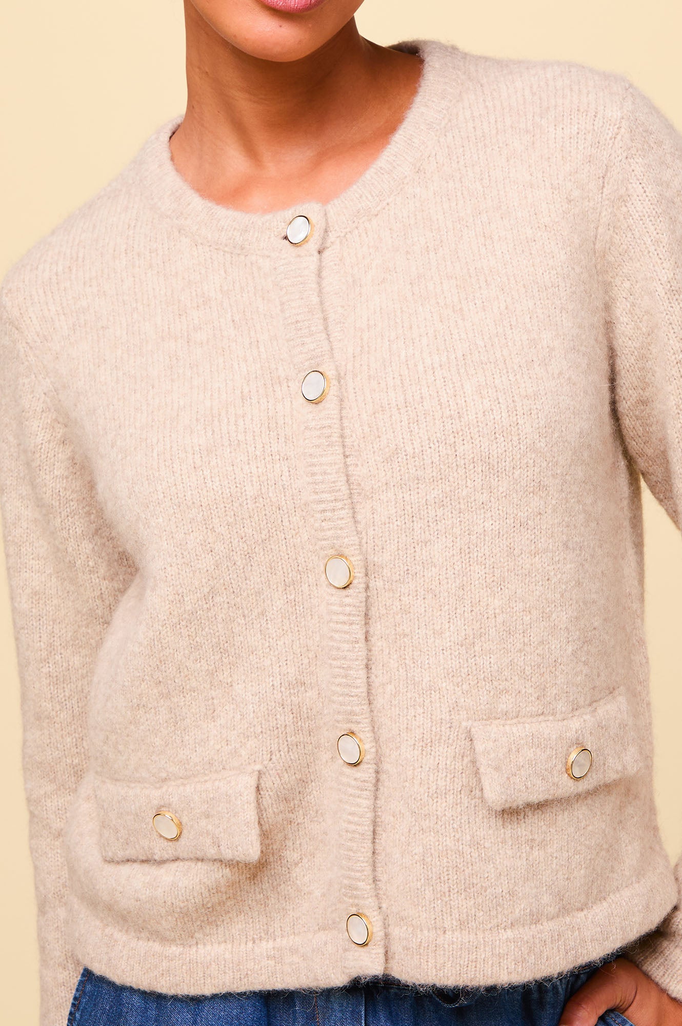 Pearl Cardigan | Soft Oat Color Women's Knit Sweater | Perfect for Fall Layering & Casual Outfits