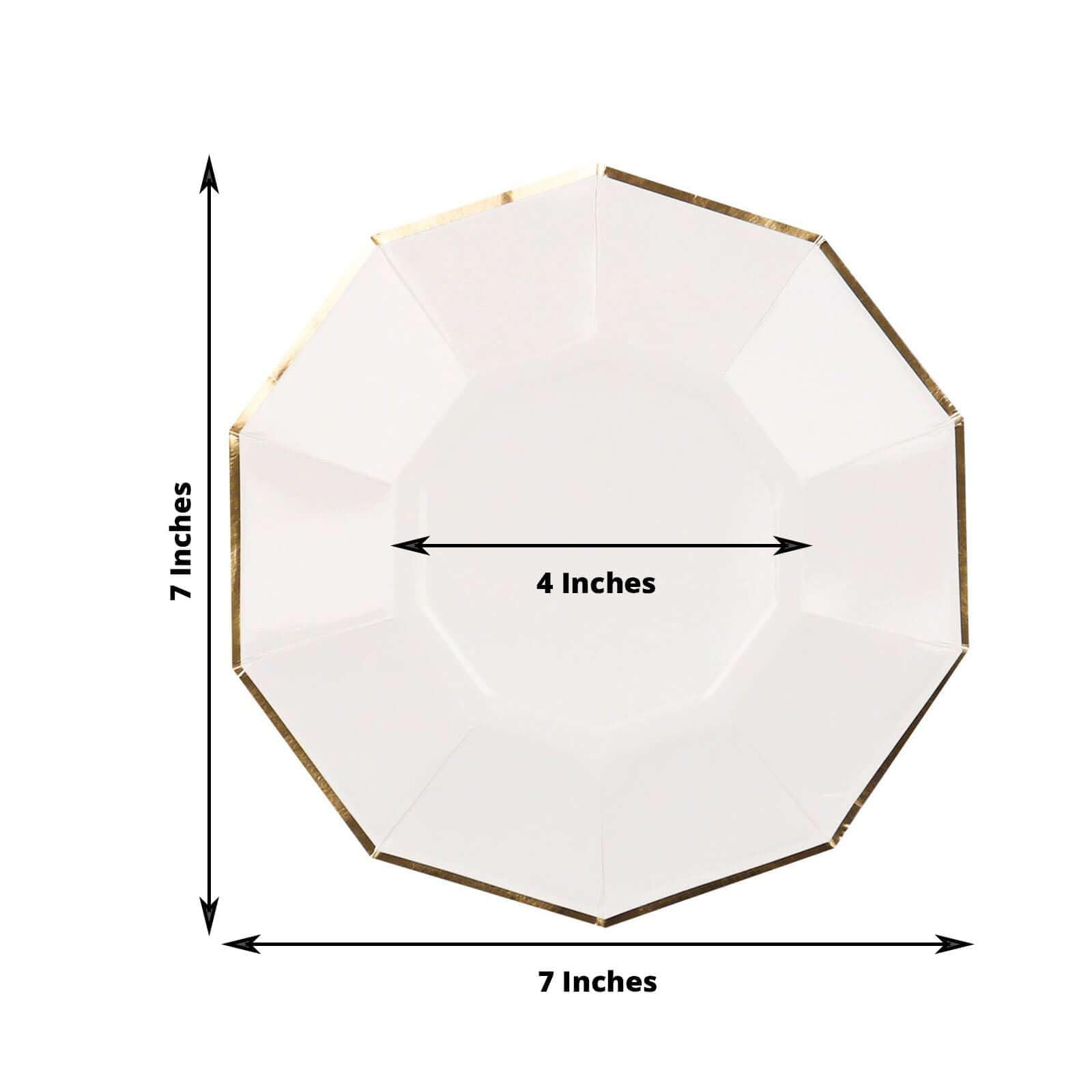 Efavormart 25 Pack 7 Inch Gold Rim White Decagon Dessert Plates, Appetizer Plates & Salad Plates - 300 GSM Heavy Duty Paper Plates for Parties, Weddings & Special Events