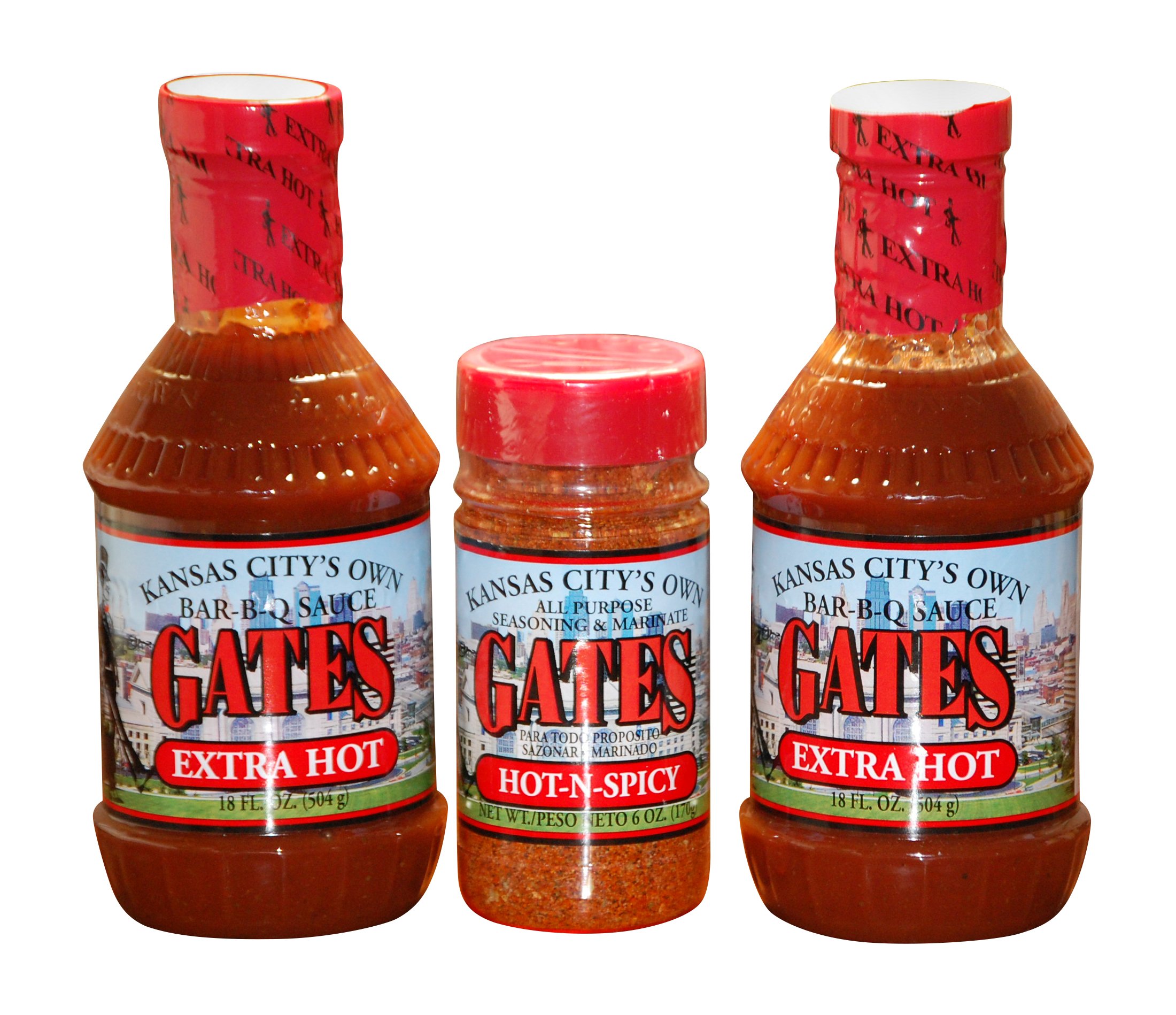 Gates Extra Hot BBQ Sauce Bundle - 2 Bottles (18 Fl Oz Each) + 1 Hot-N-Spicy BBQ Sauce (6 Oz) - Perfect for Grilling, Tailgating & Spicy Food Lovers