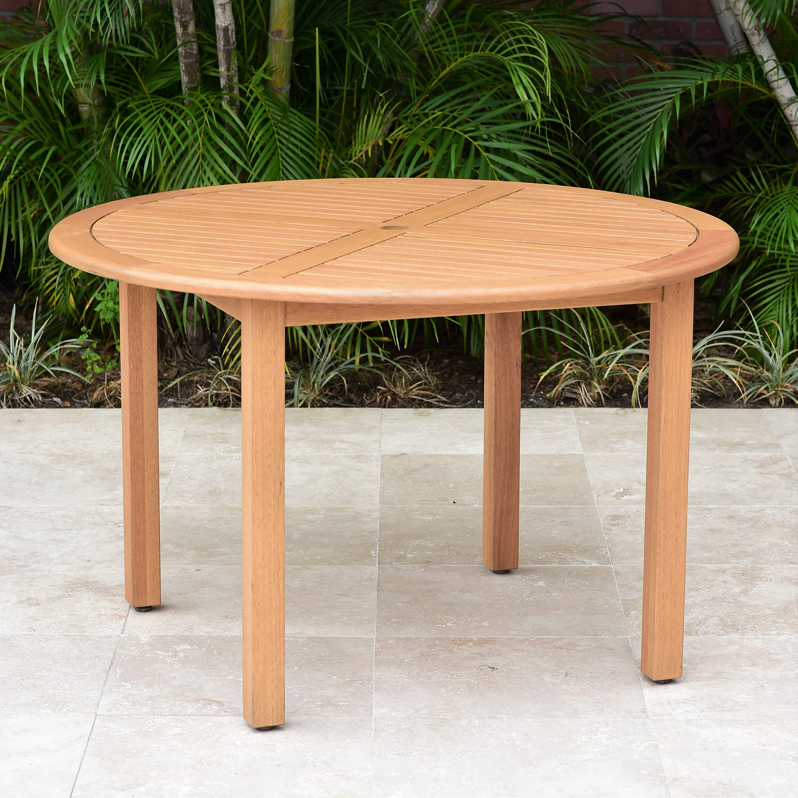Amazonia Indiana Round Patio Dining Table - Weather-Resistant Teak Finish Outdoor Dining Set for Garden, Deck, or Backyard - Durable Indoor/Outdoor Use - Brown