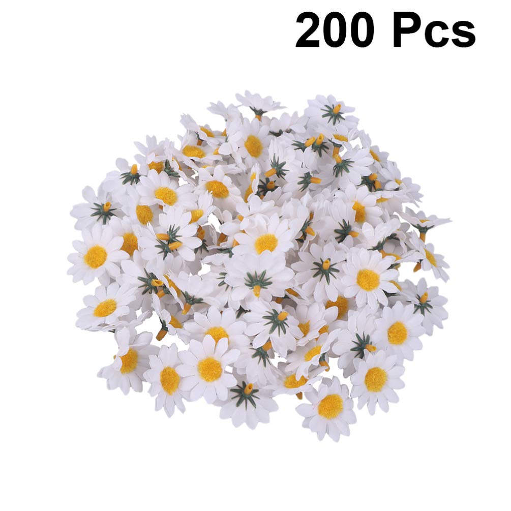 FOMIYES 200pcs Artificial Daisy Flower Heads - DIY Fabric Floral Decorations for Wedding, Home, Cake, Crafts | Fake Chrysanthemum & Daisy Trims | White Handmade Fake Flowers for Arrangements