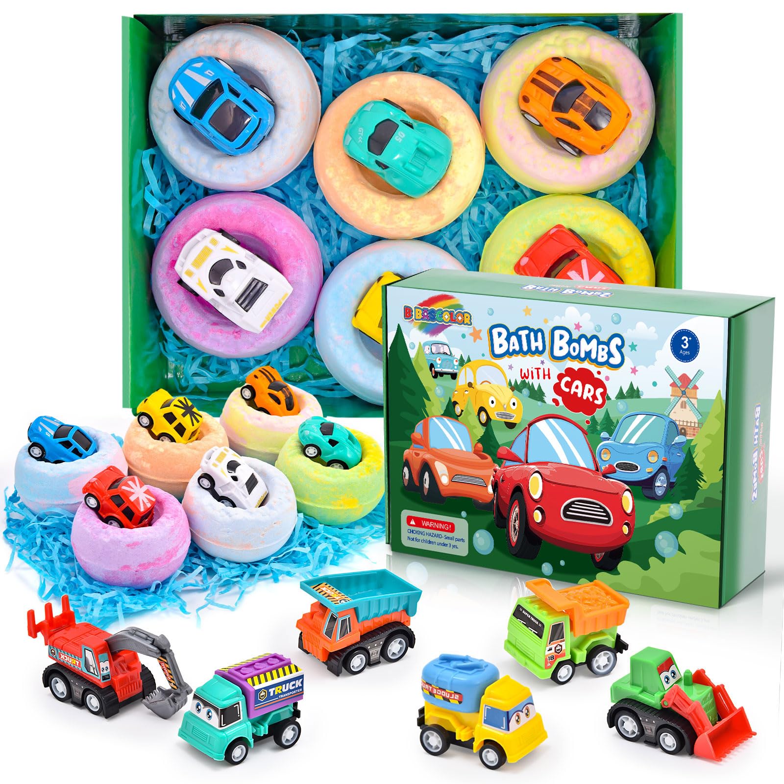 6 Pack Natural Bath Bombs for Kids with Pull-Back Cars | Organic Rich Foam & Color Bubble Set | Fun Surprise Toys for Boys & Girls | Perfect Christmas Gift for Toddlers | Relaxing Bath Time & Sensory Play