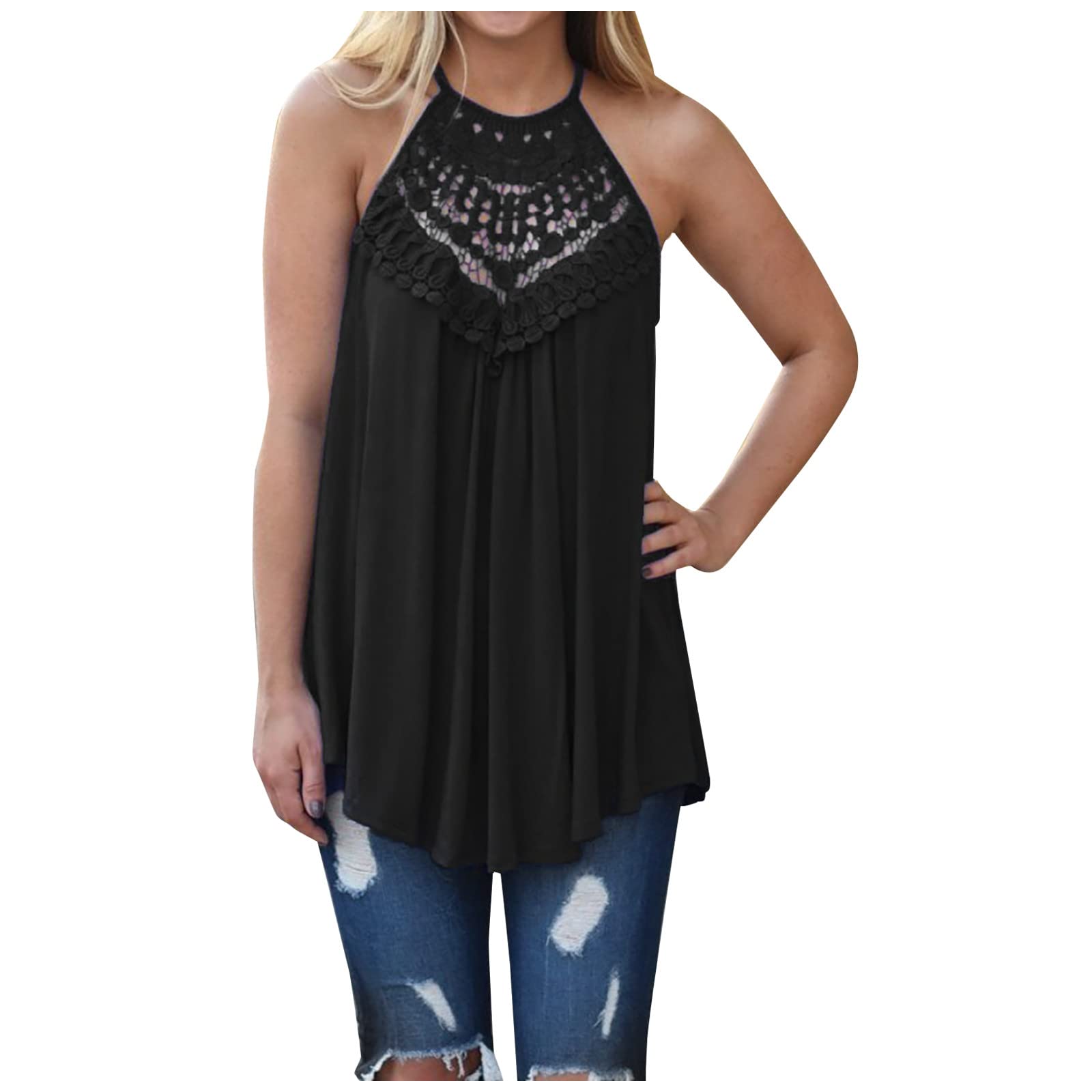 Sexy Women's Halter Tops - Summer Spaghetti Strap Tank Tops with Lace Detail & Flowy Fit - Perfect for Beach, Pool Parties & Casual Outings