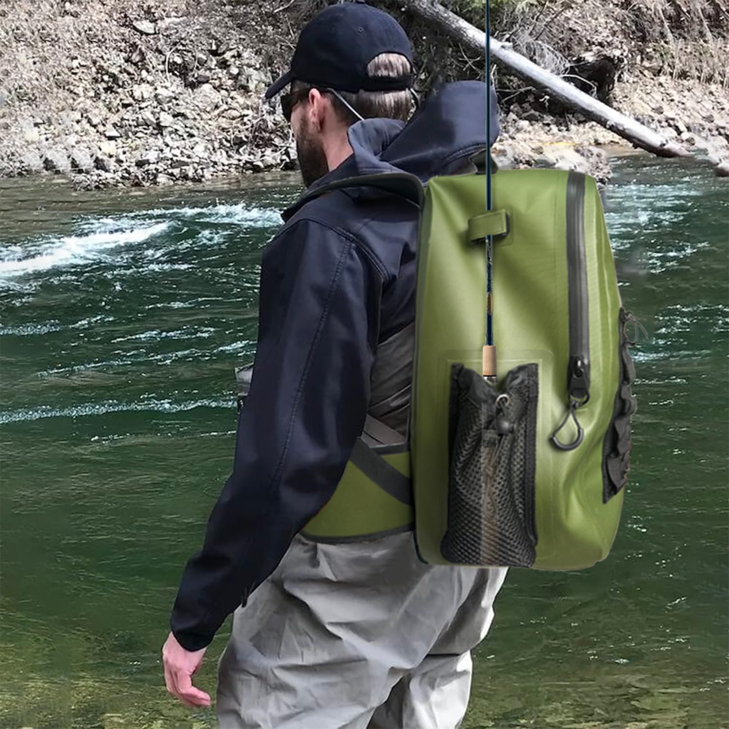 Waterproof Fishing Backpack with Rod Holder - 26L Fly Fishing Tackle Storage Backpack for Men & Women - Perfect for Fly Fishing, Kayak Fishing, and Outdoor Adventures