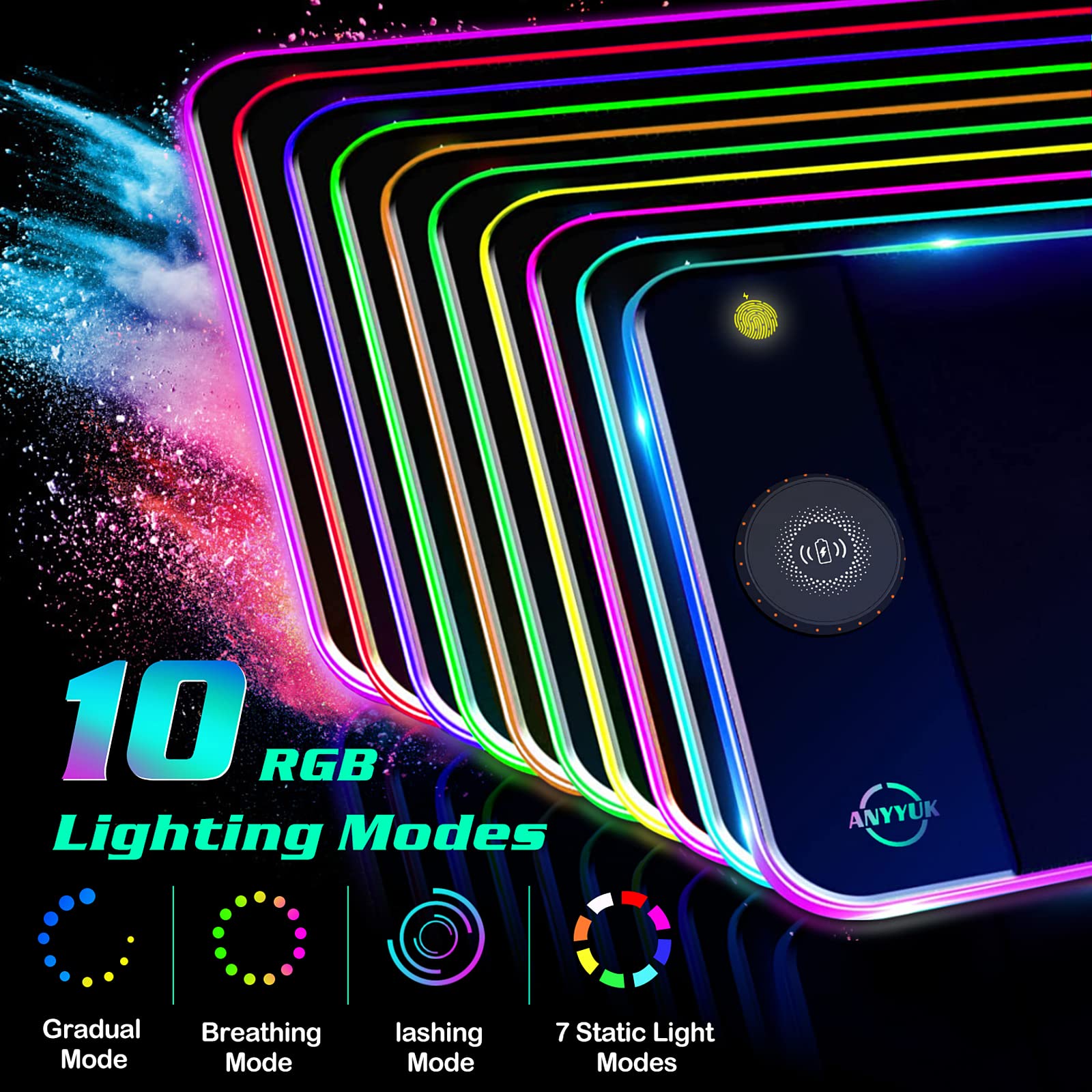 RGB Gaming Mouse Pad with 15W Wireless Charger & 10 Light Modes - for PC, Laptop, MacBook