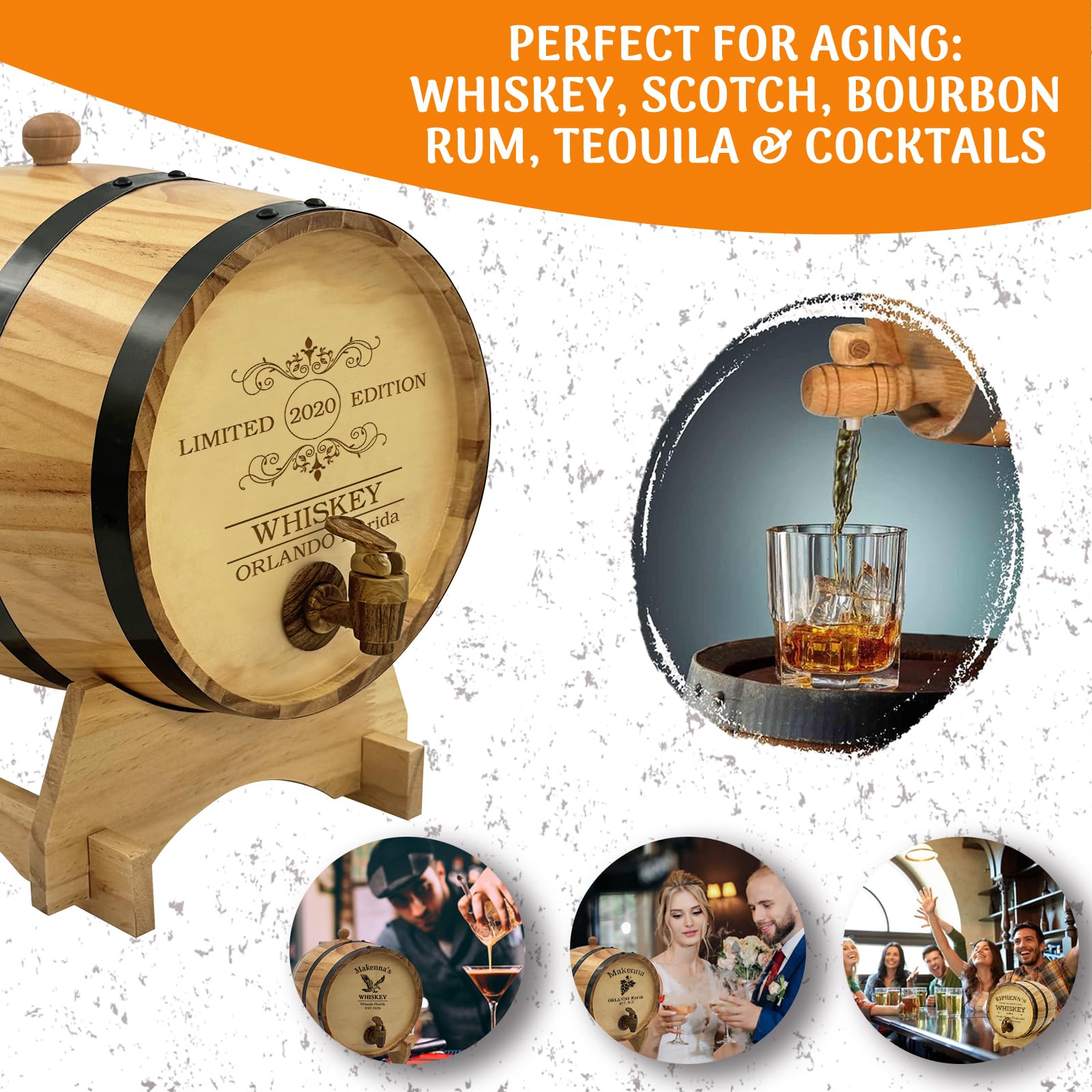 5L Personalized Whiskey Barrel - Custom Engraved Mini Oak Barrel for Aging Wine, Bourbon, Beer, Tequila & Rum - Wooden Dispenser with Stand - Perfect for Home Bars, Gifts & Craft Spirit Maturation