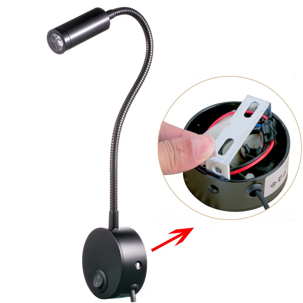 Youngine 3W Flexible Gooseneck Wall Sconce Lamp - Adjustable Reading Light & Art Display Accent Fixture with On/Off Switch (Black, Warm White) - Perfect for Bedroom, Study, Gallery & Home Decor Lighting