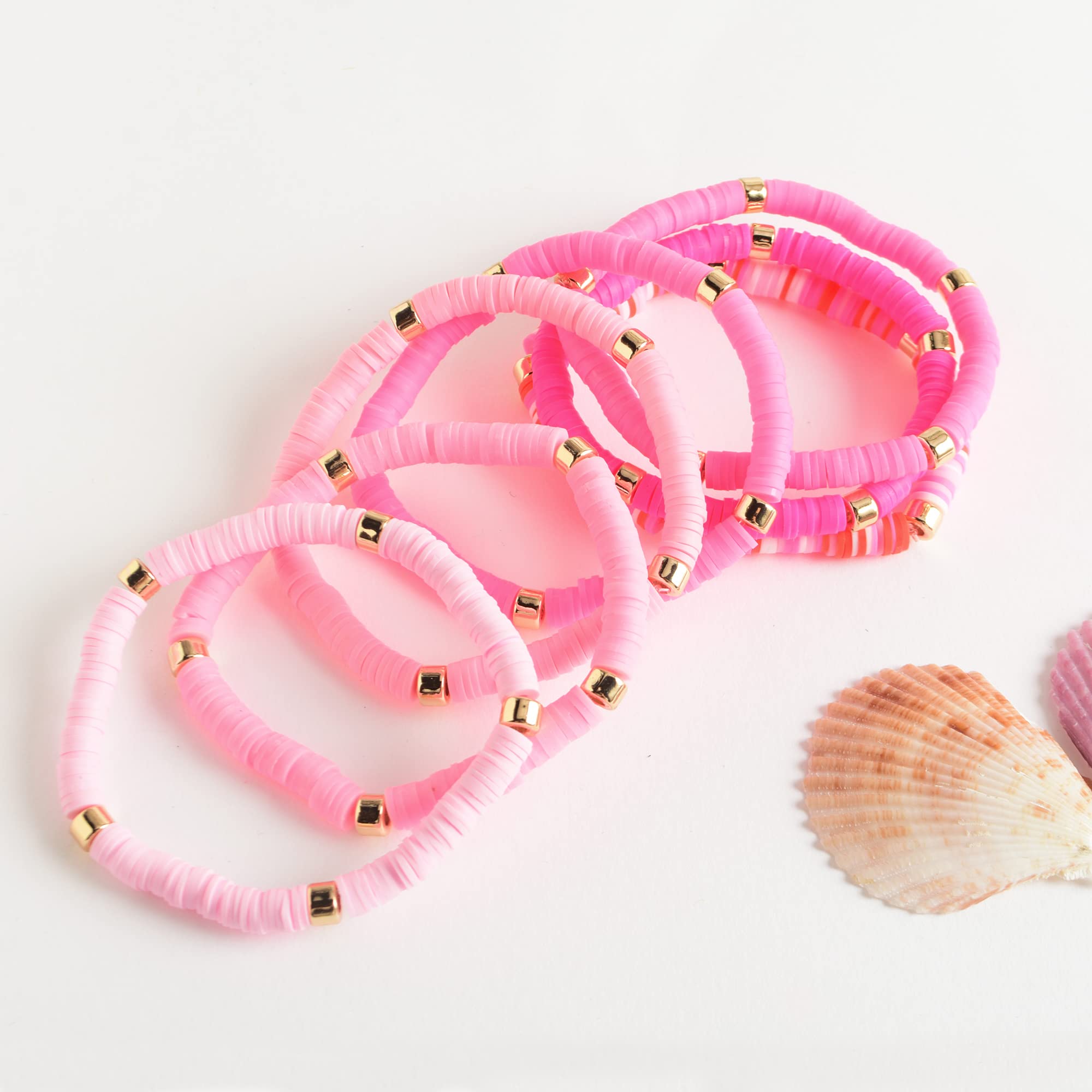 Stylish Heishi Clay Bead Bracelet Set for Women - Stackable Vinyl Disc Polymer Beaded Stretch Bracelets - Bohemian Summer Jewelry for Beach, Festival & Everyday Wear
