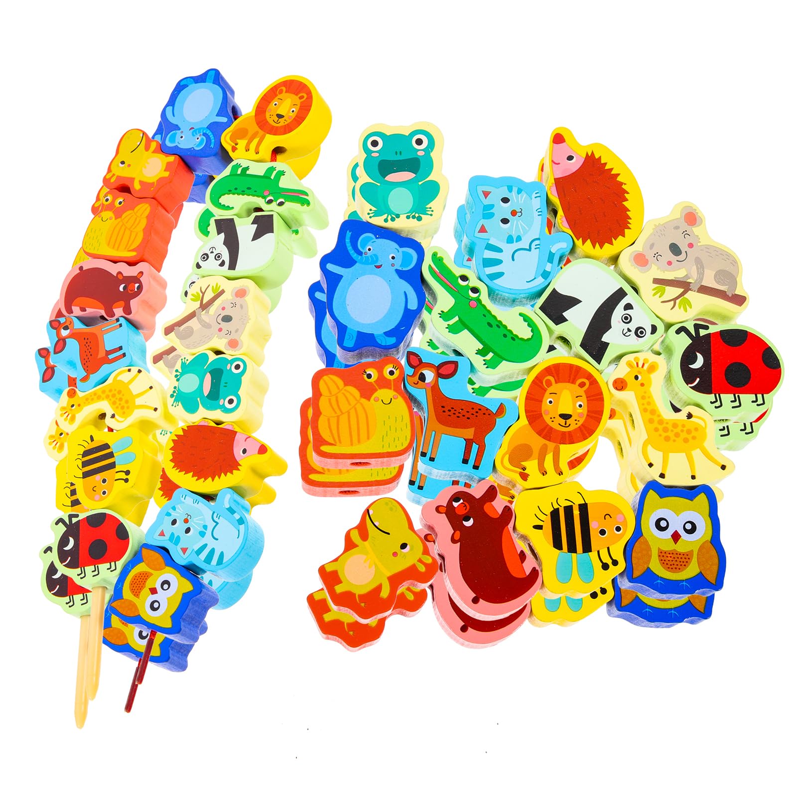 Montessori Wooden Animal Beads Threading Toy Set - Educational Toddler Beading Activity for Fine Motor Skills Development | Perfect for Preschool Learning, Daycare Centers & Home Playtime