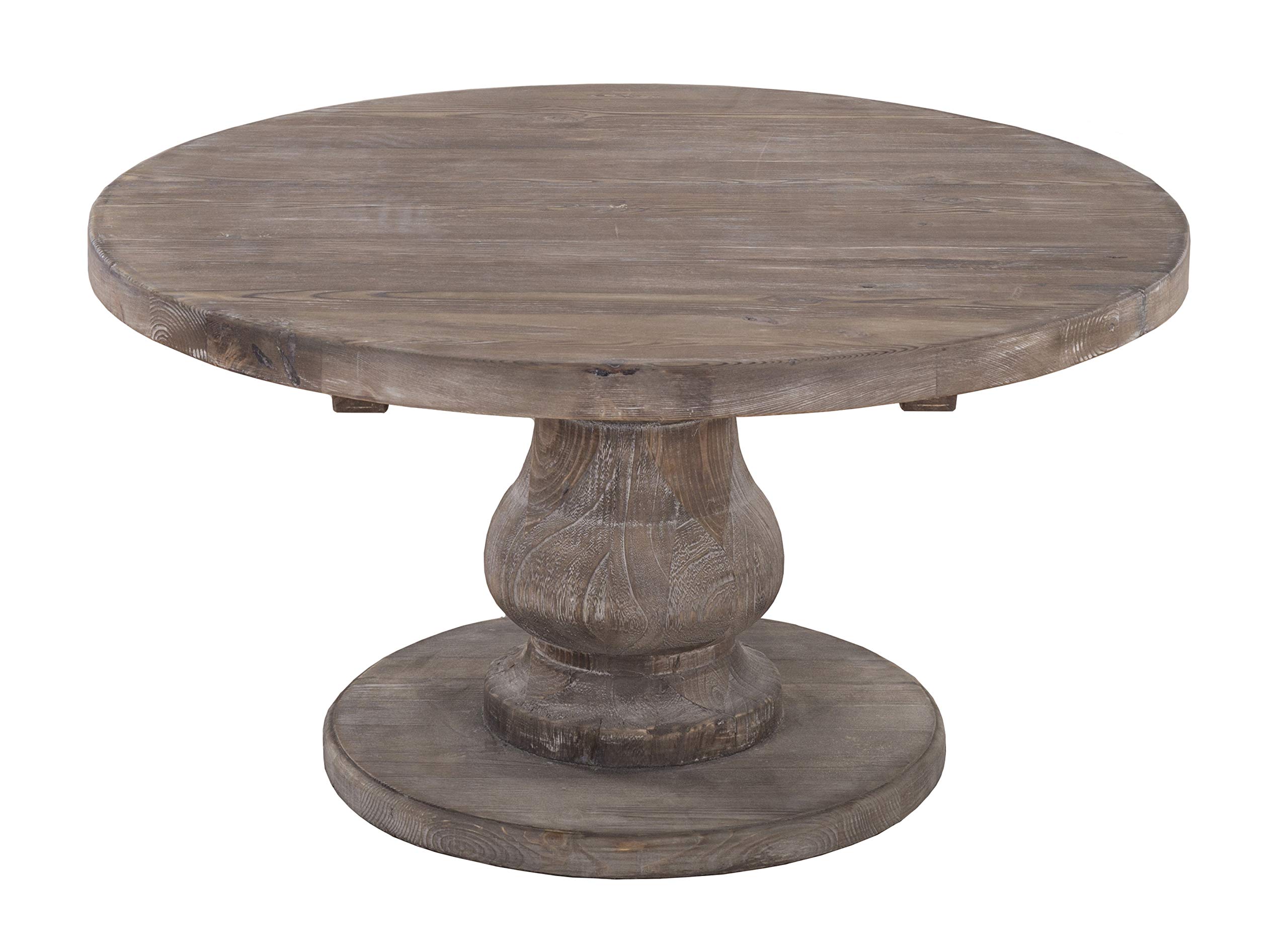 Benjara Solid Wood Round Coffee Table with Pedestal Base - 36 Inch Brown Wooden End Table for Living Room, Lounge & Office Decor