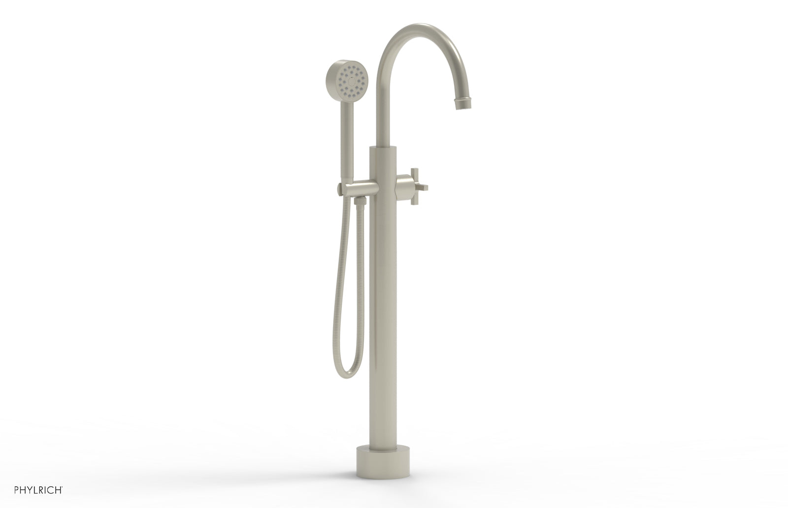HEX MODERN Low Floor Mount Tub Filler with Cross Handle & Hand Shower - Model 501 46 03 | Perfect for Modern Bathroom Renovations and Spa-Like Shower Experiences