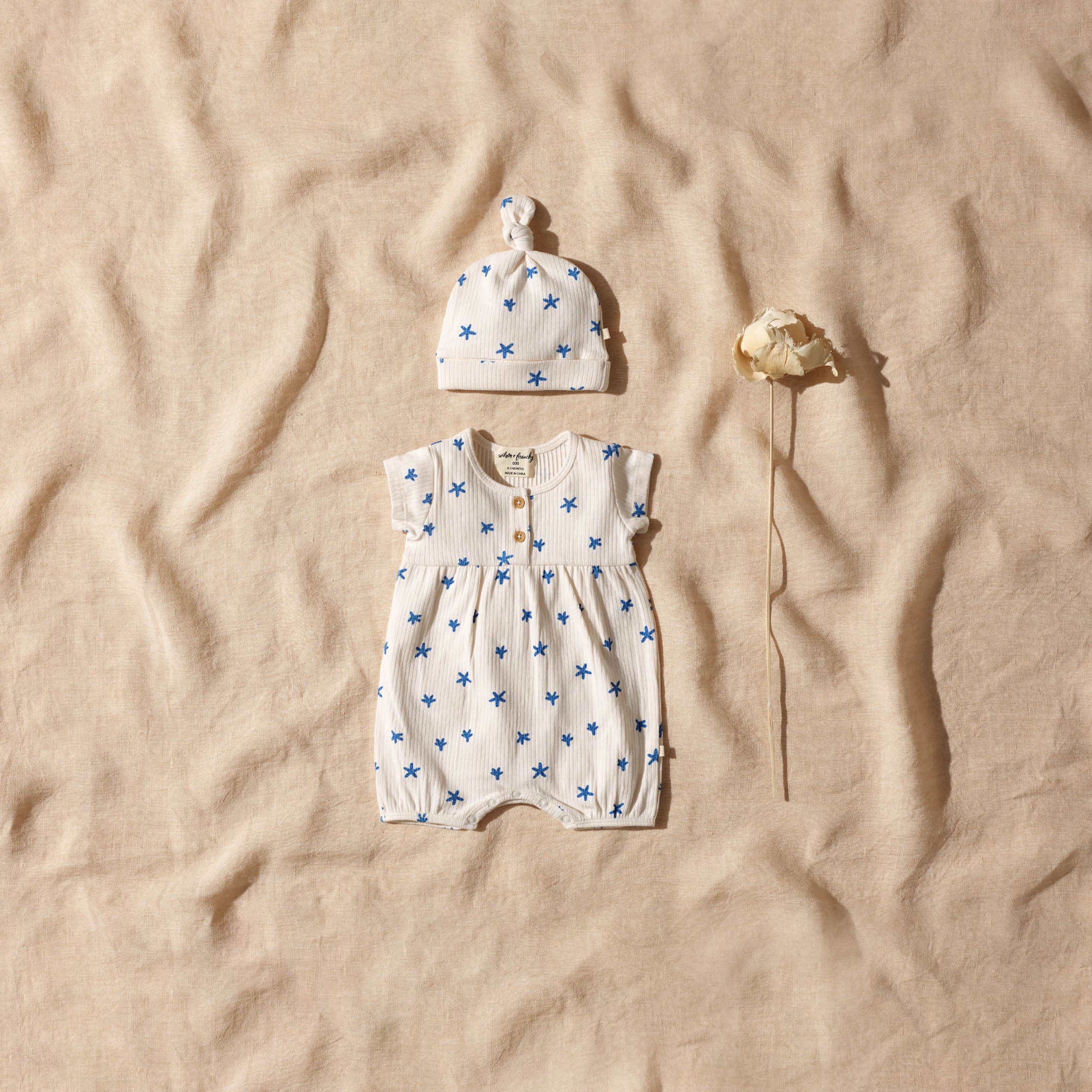 Little Starfish Organic Cotton Rib Playsuit for Baby Girls & Boys - Soft & Comfortable Outfit for Playtime, Daycare & Special Occasions