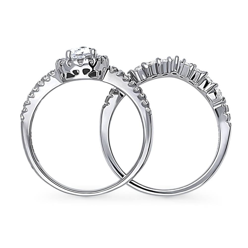 BERRICLE Sterling Silver Pear Cut Cubic Zirconia Halo Engagement Ring Set for Women - Rhodium Plated Wedding Band, Size 4-10, Elegant Wishbone Split Shank Design - Perfect for Proposals, Anniversaries & Special Occasions