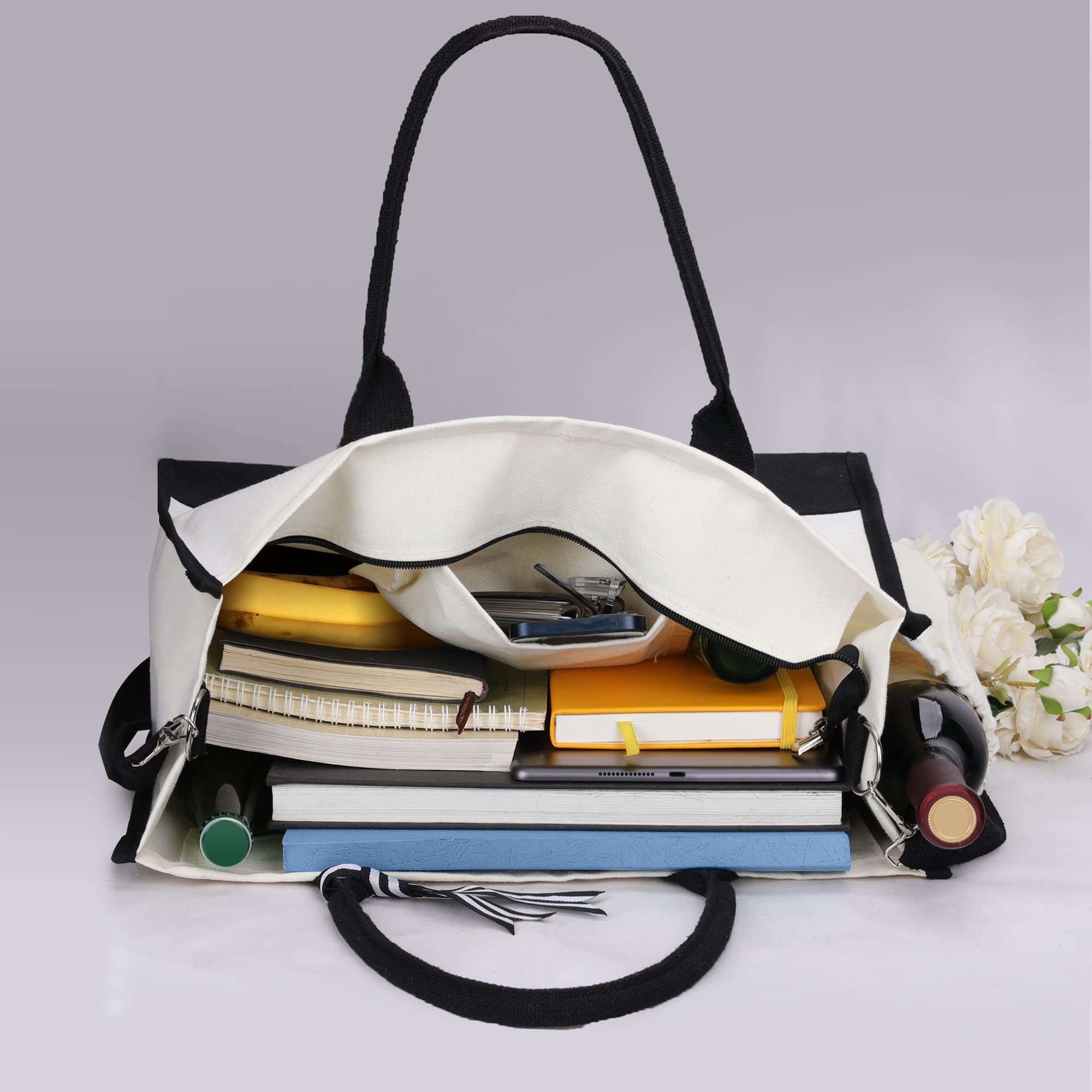 Personalized Initial Canvas Tote Bag - Adjustable Zipper Beach Bag for Women | Gift for Mom & Bridesmaids