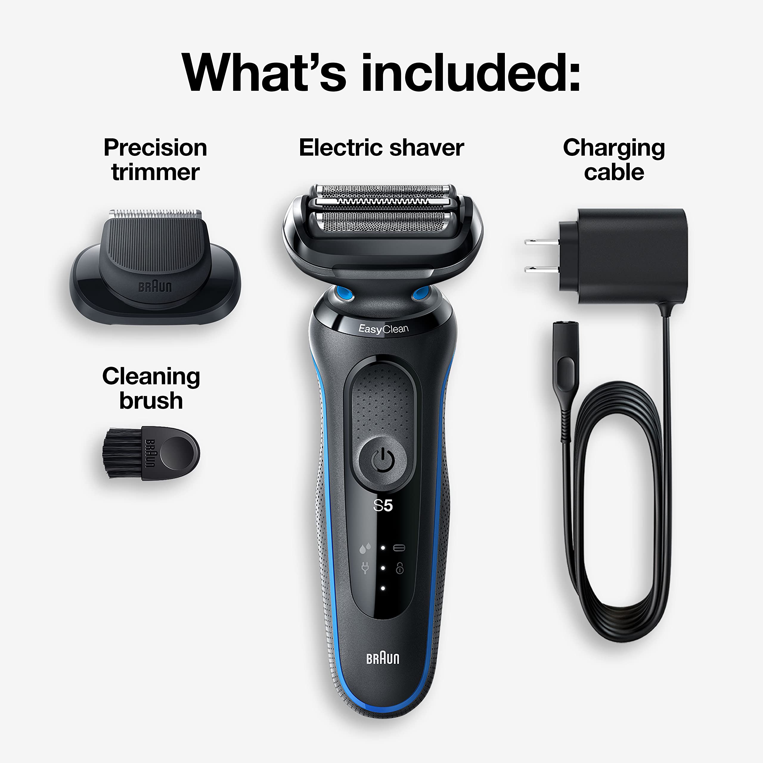 Braun Series 5 5018s Men's Electric Razor - Rechargeable Wet/Dry Foil Shaver with Precision Beard Trimmer & EasyClean System | Includes Replacement Head | Perfect for Travel, Daily Shaving & Grooming at Home or Gym